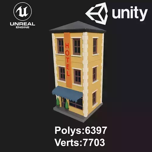 Lowpoly Building Hotel Low-poly 3D model