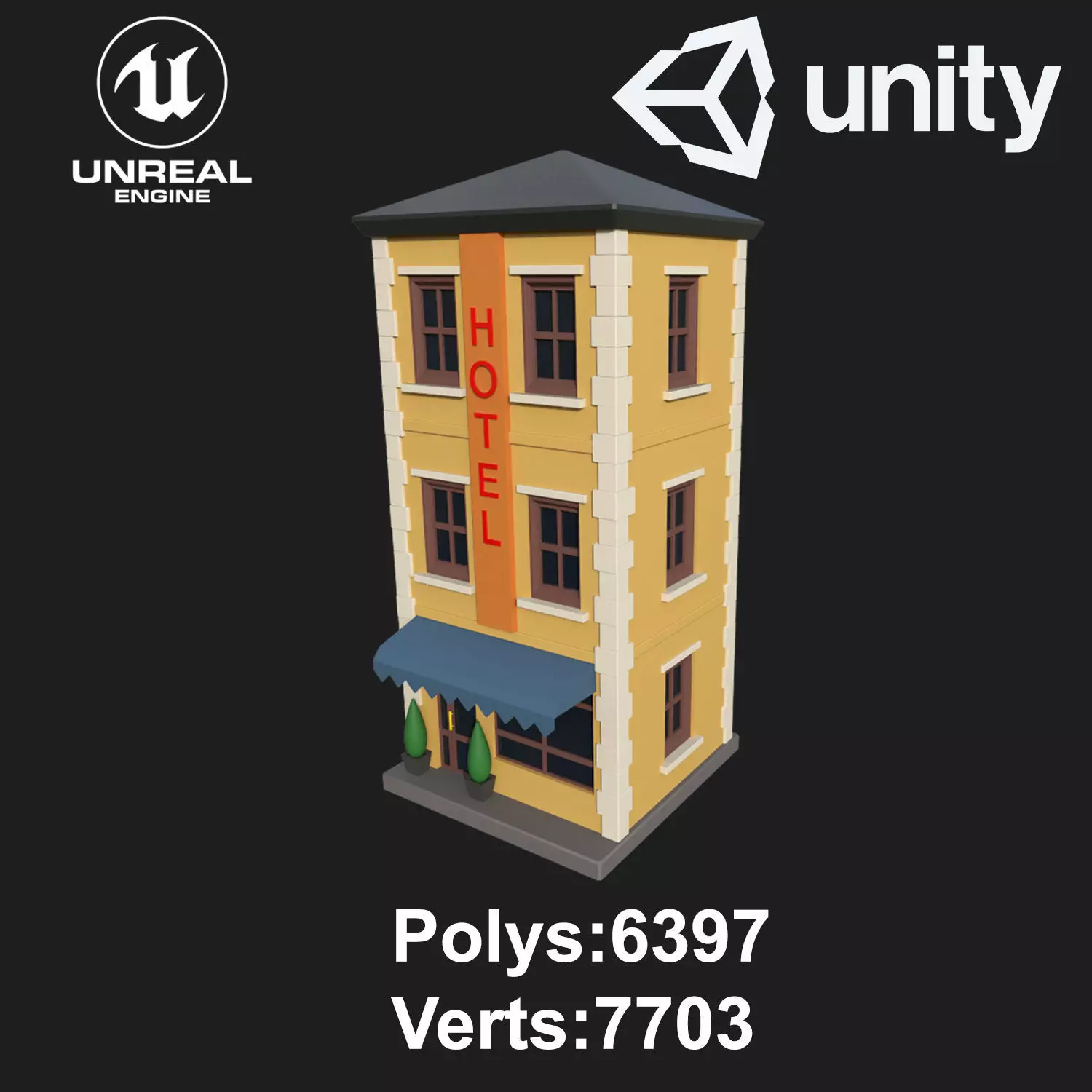 Lowpoly Building Hotel Low-poly 3D model Low-poly 3D model_0