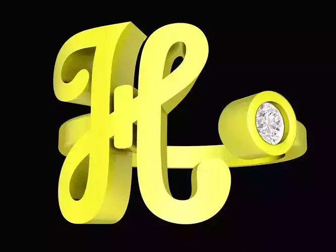 Initial H Diamond Ring 3D Jewelry Model 4292 3D print model