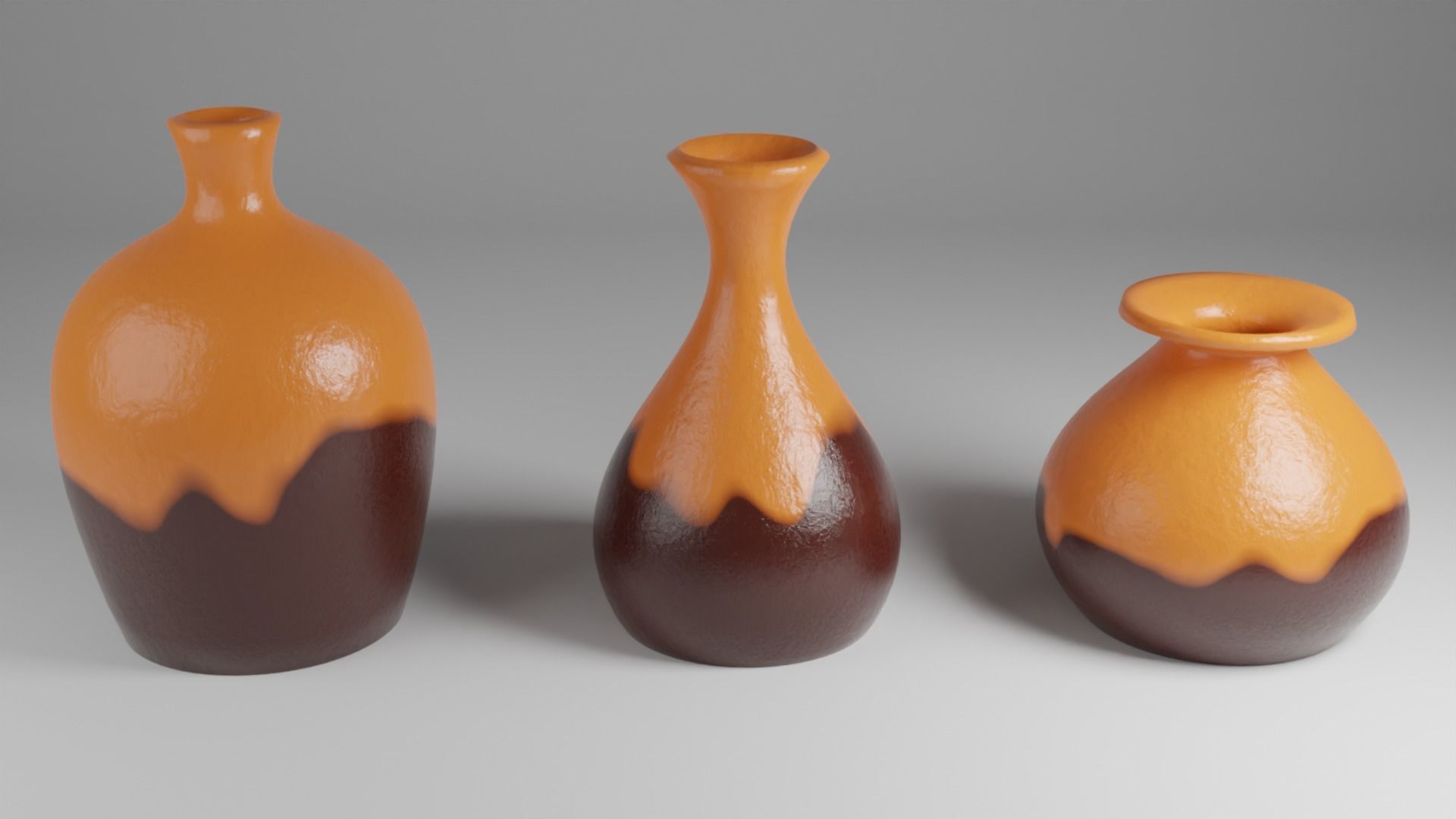  clay pots Low-poly 3D model_1