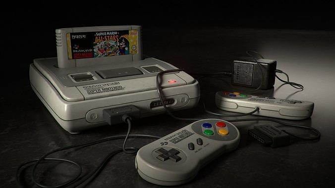 nintendo game console with two controllers 3D model