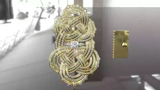 pendant gold door handle with diamonds 3D print model