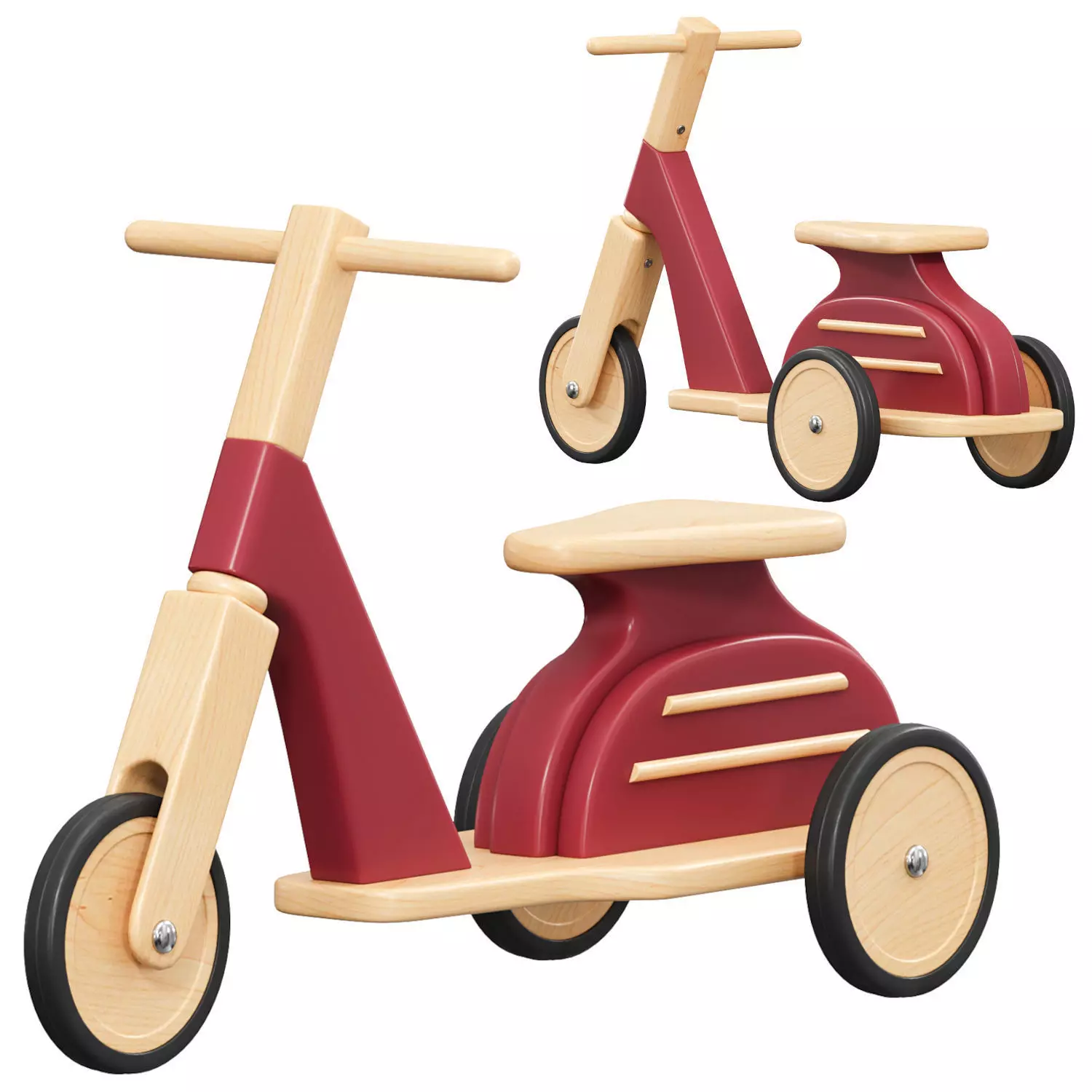 scooter toy wooden tricycle 3D model_0
