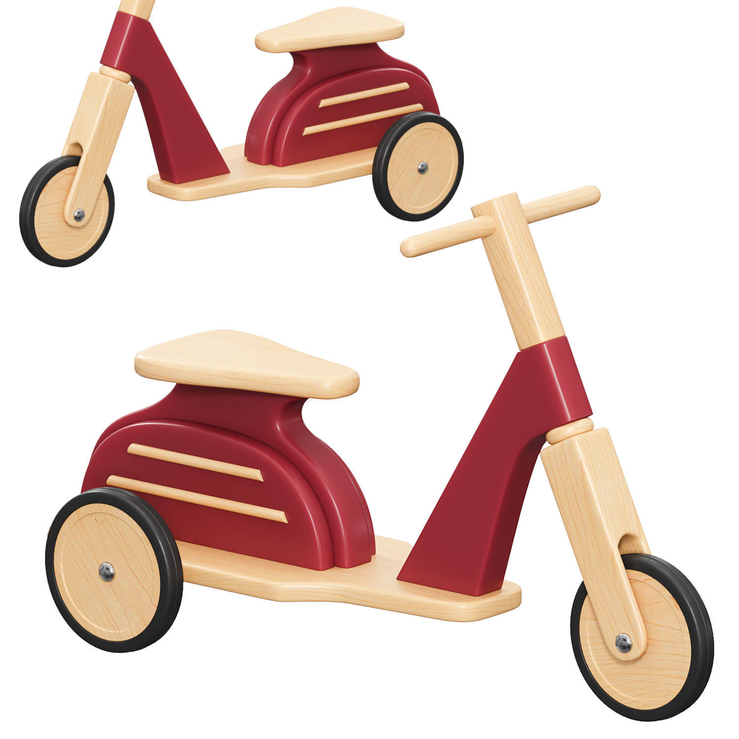 scooter toy wooden tricycle 3D model_1