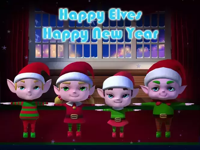 Happy Elves Happy New Year Low-poly 3D model