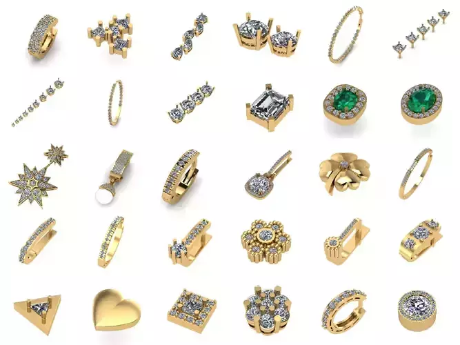 30 designed Earrings collection 3D print model