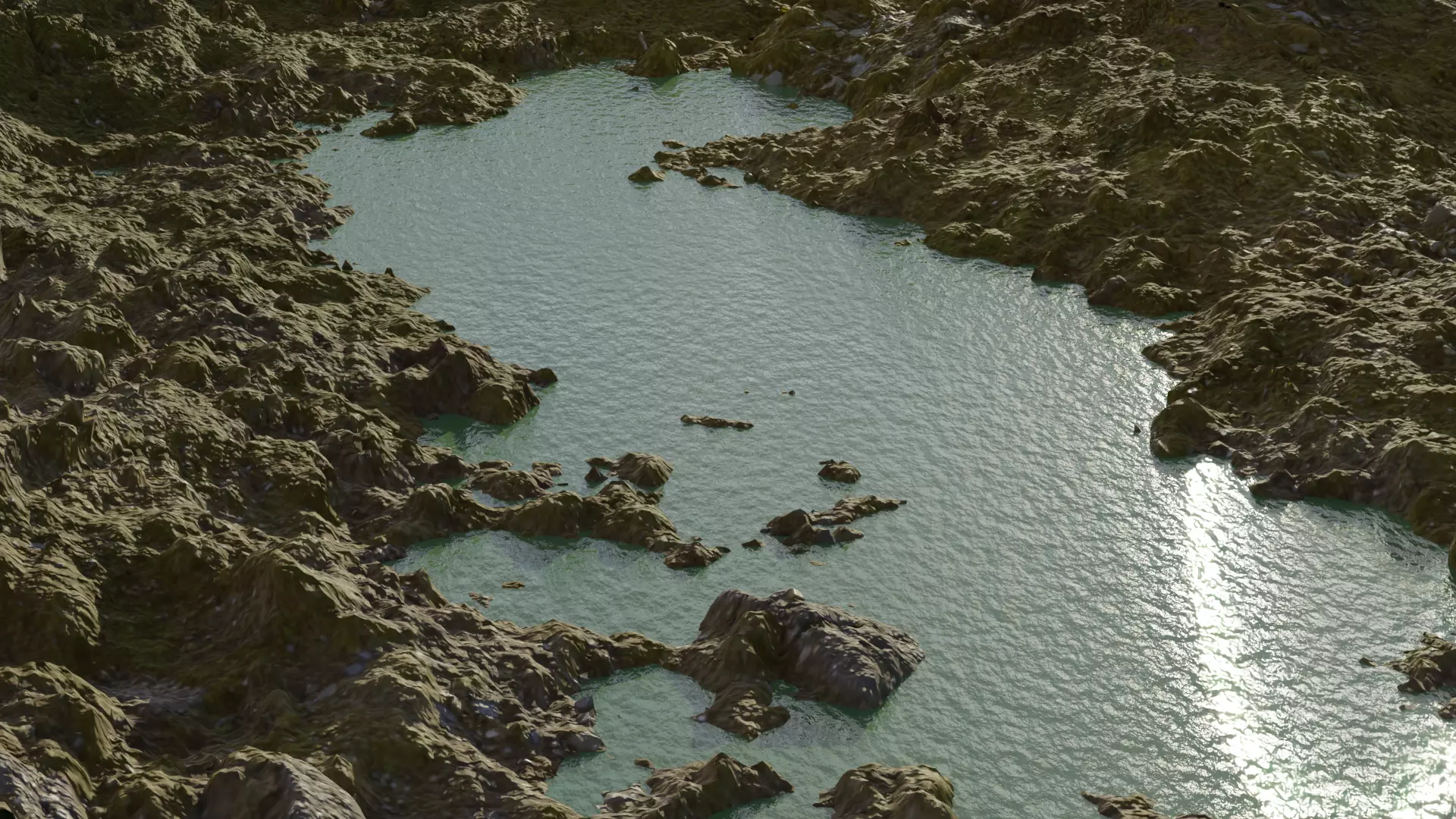 river lake in middle of mountain Free 3D model_0