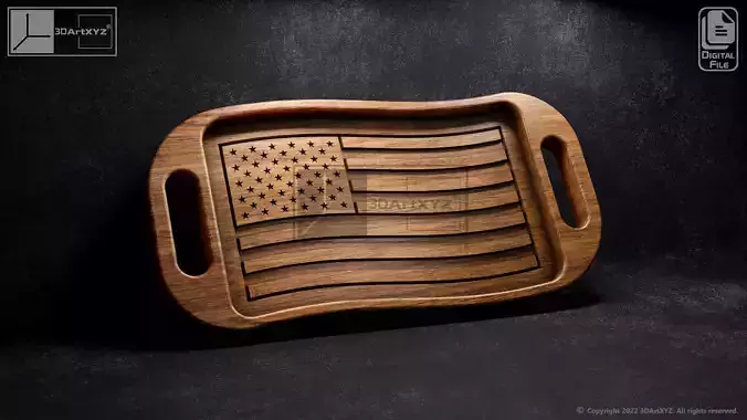 US Flag Wavy Tray With Handles - CNC Files for Wood