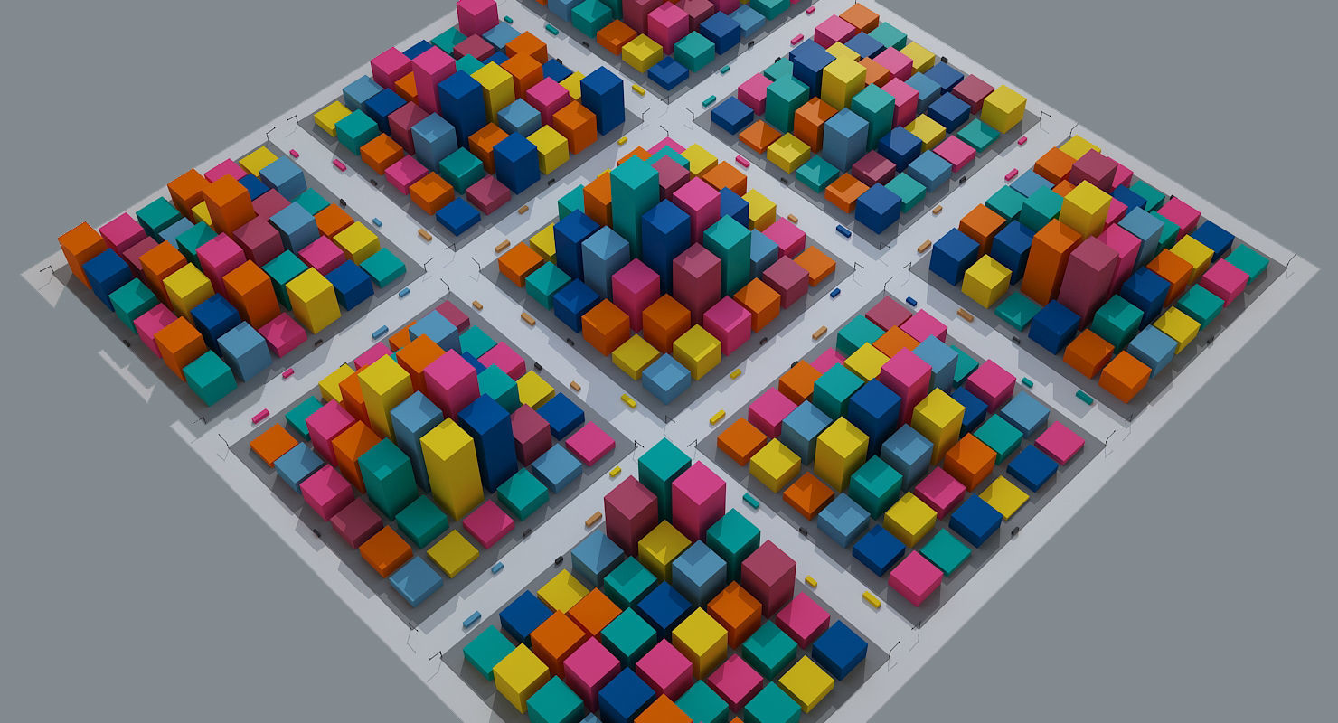 Cartoon City Low-poly 3D model_9