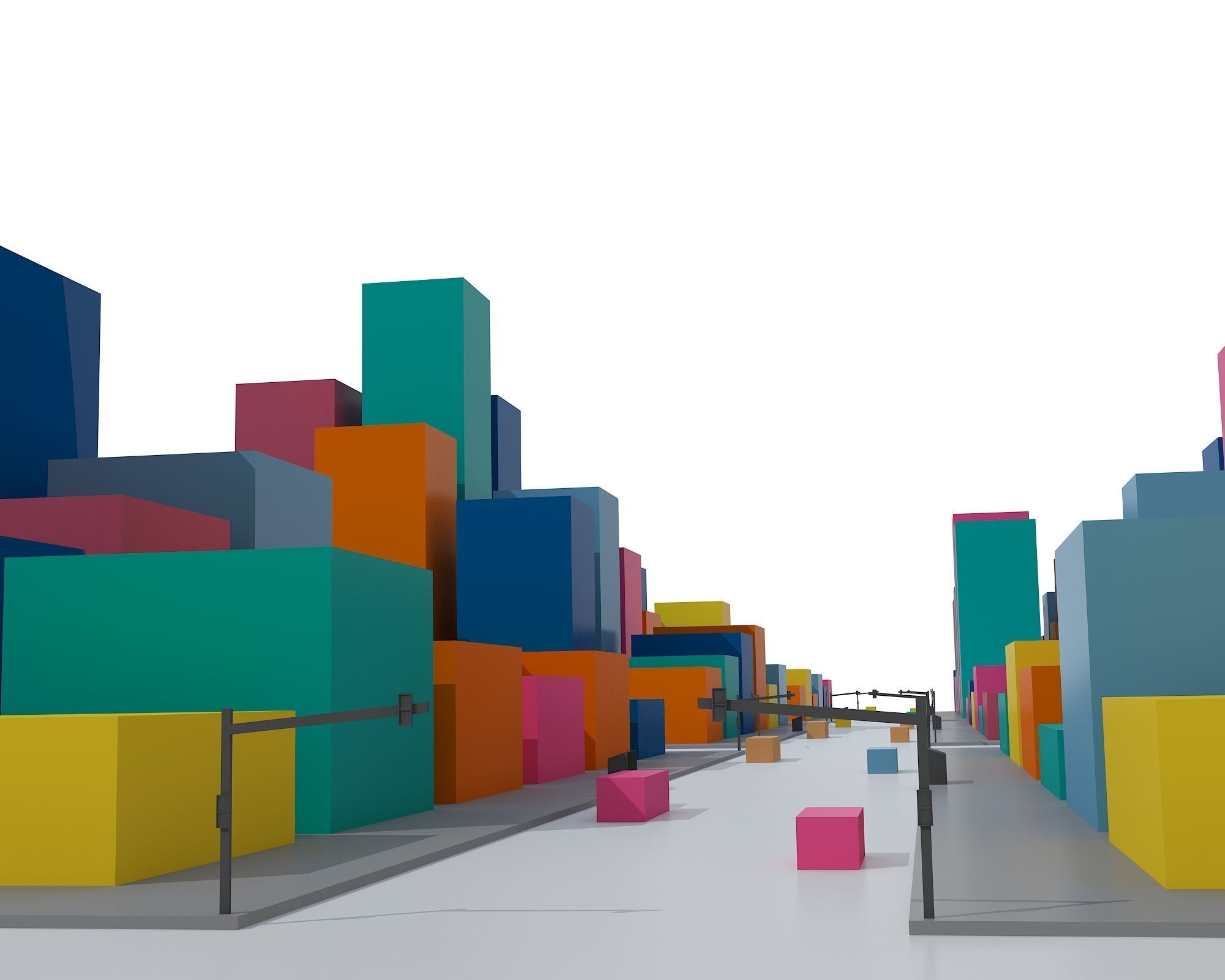 Cartoon City Low-poly 3D model_4