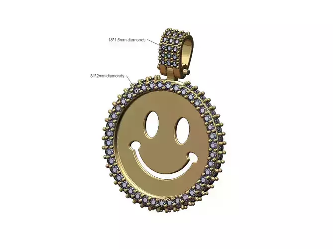 Smiley face Iced diamond pendant with bail