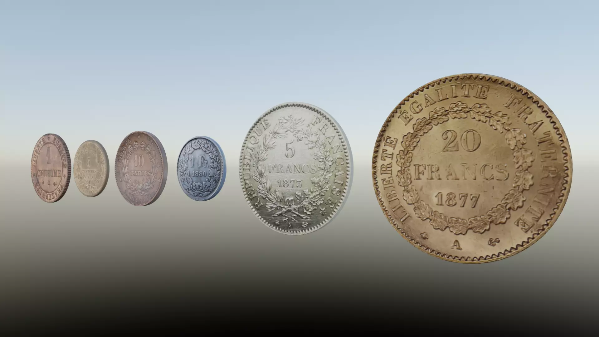 Several 19th-century French coins Free low-poly 3D model