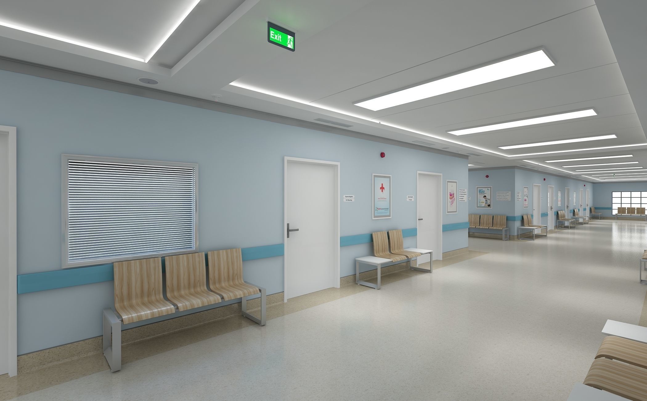 Hospital Corridor and Furniture 3D model_7