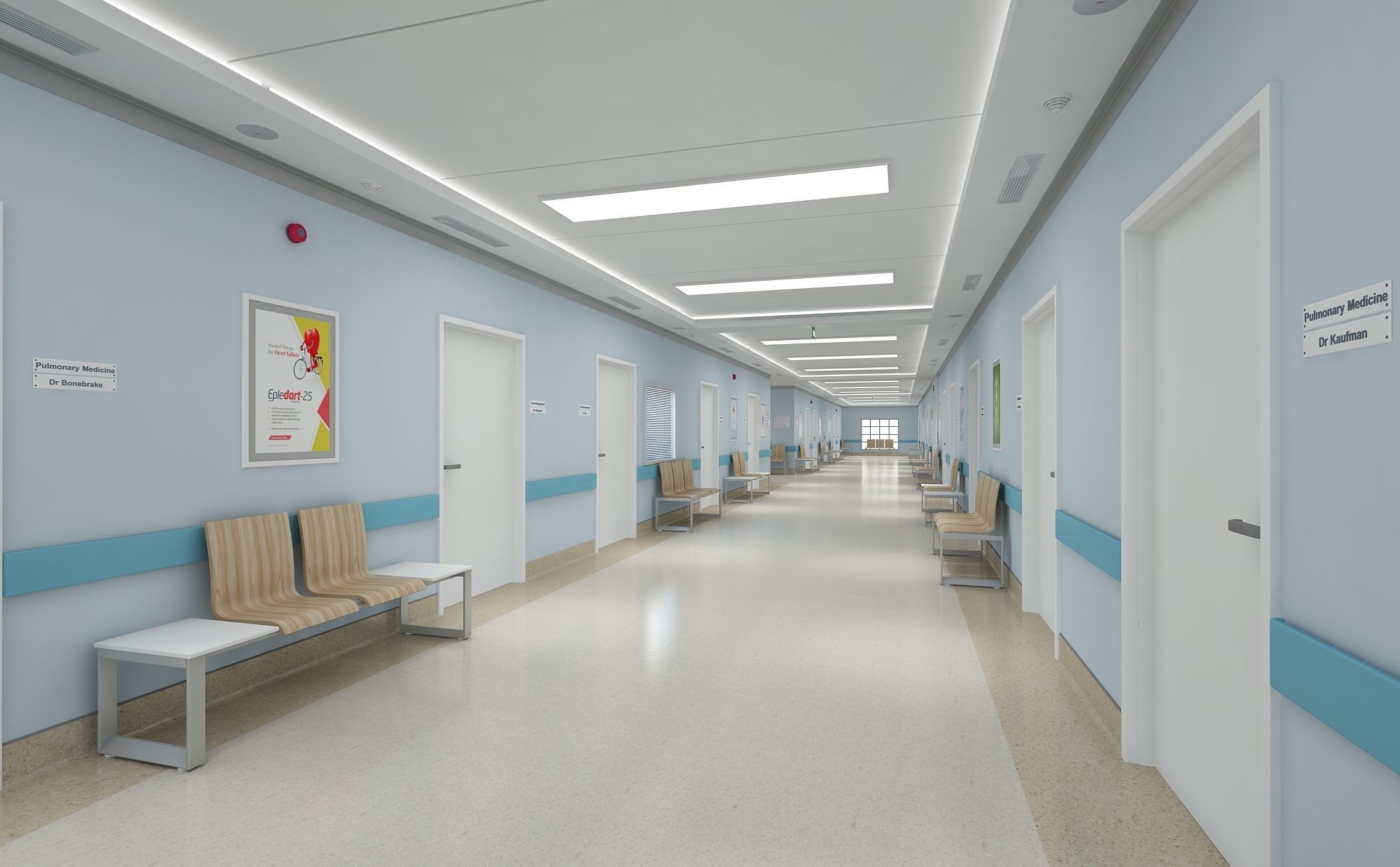 Hospital Corridor and Furniture 3D model_2