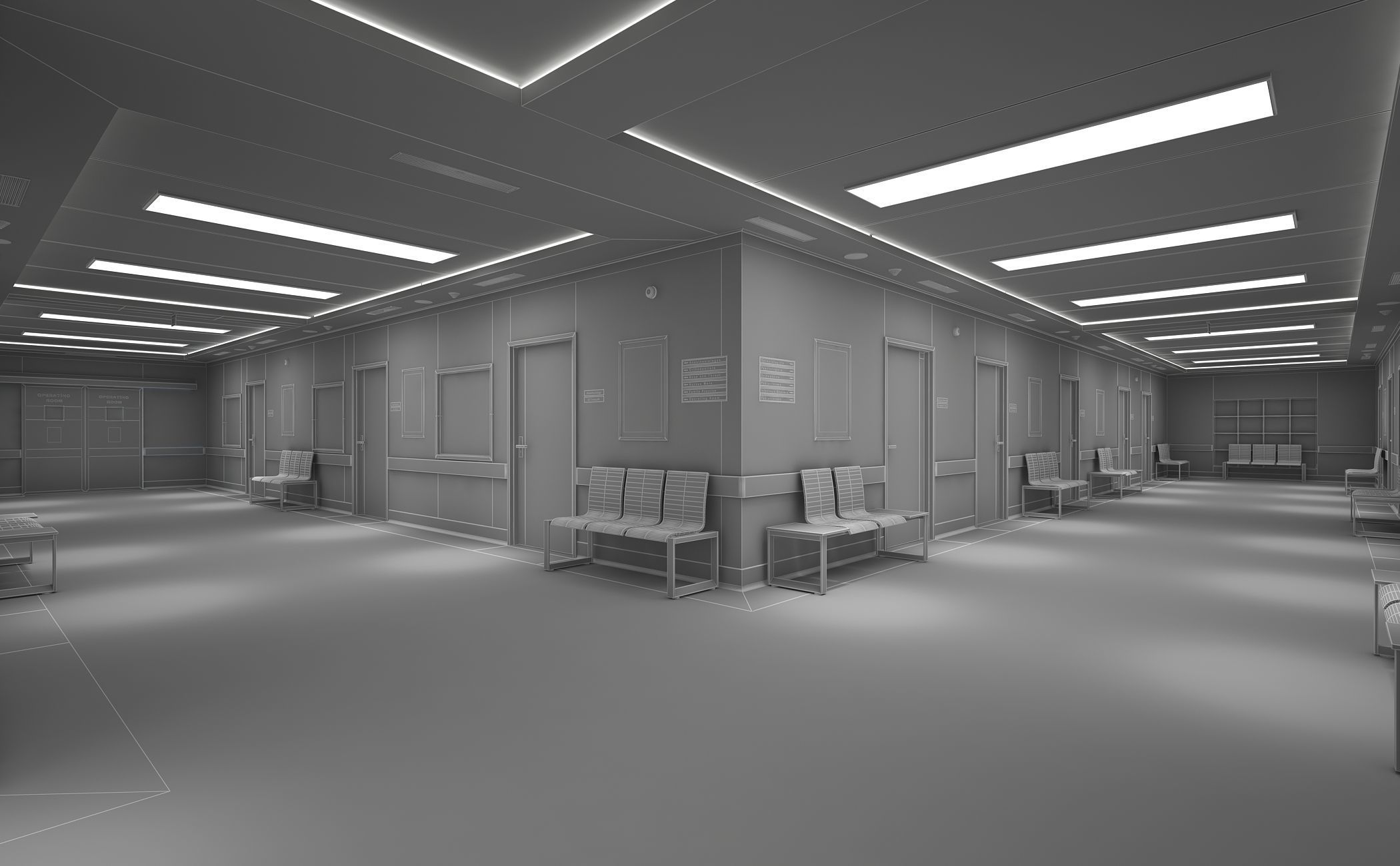 Hospital Corridor and Furniture 3D model_10