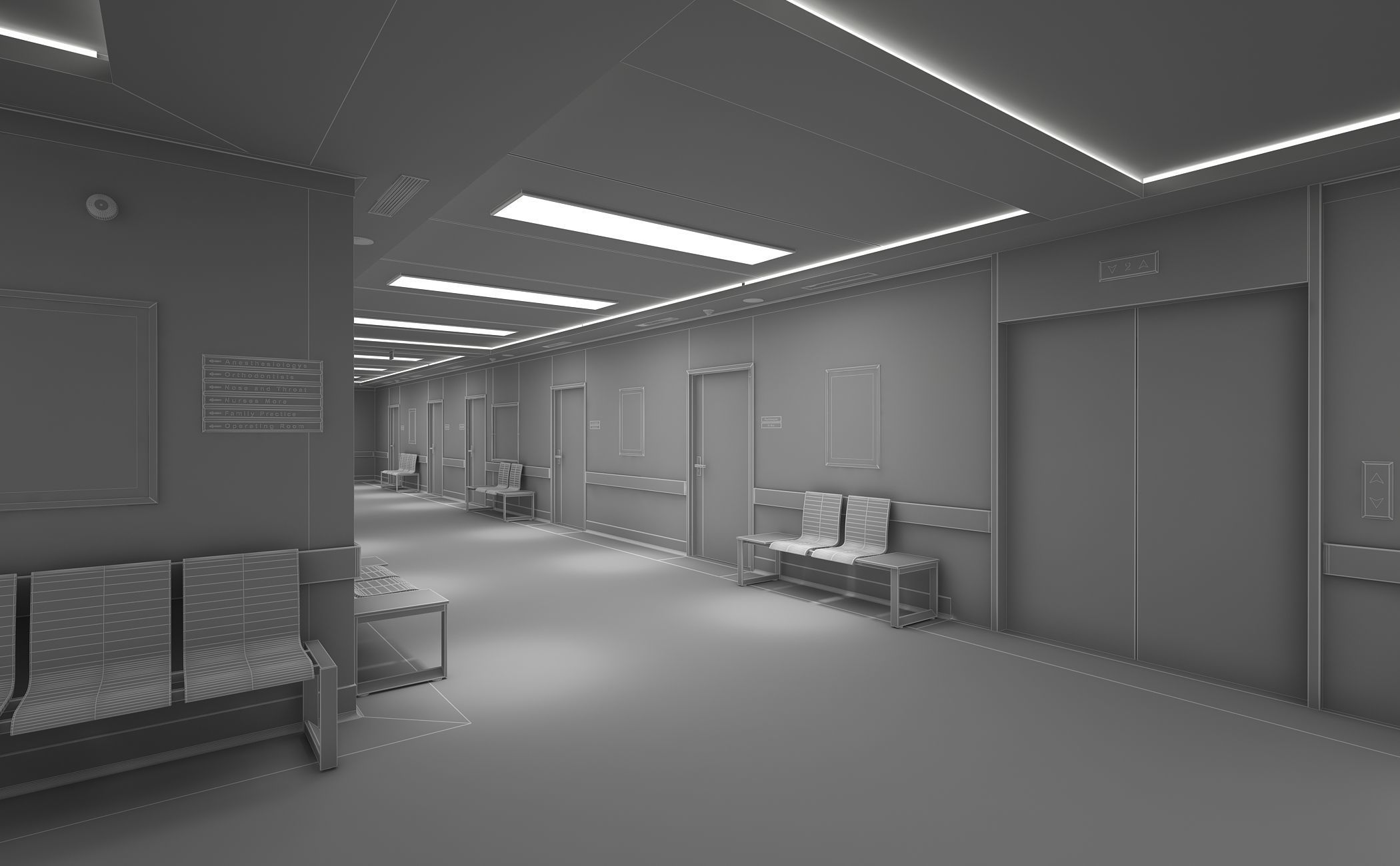 Hospital Corridor and Furniture 3D model_15
