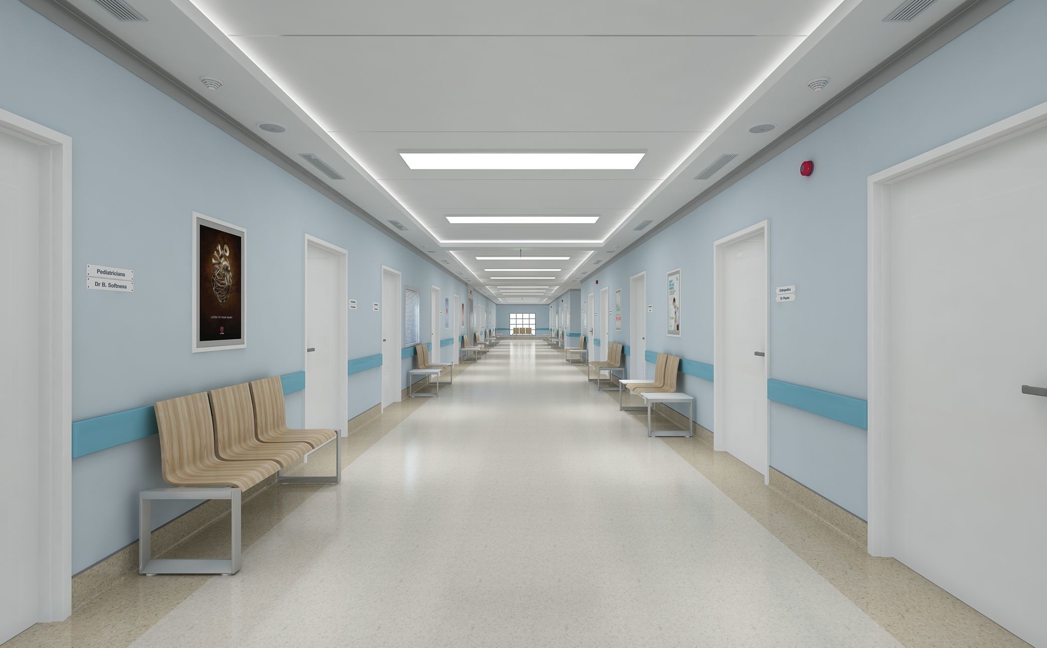 Hospital Corridor and Furniture 3D model_8