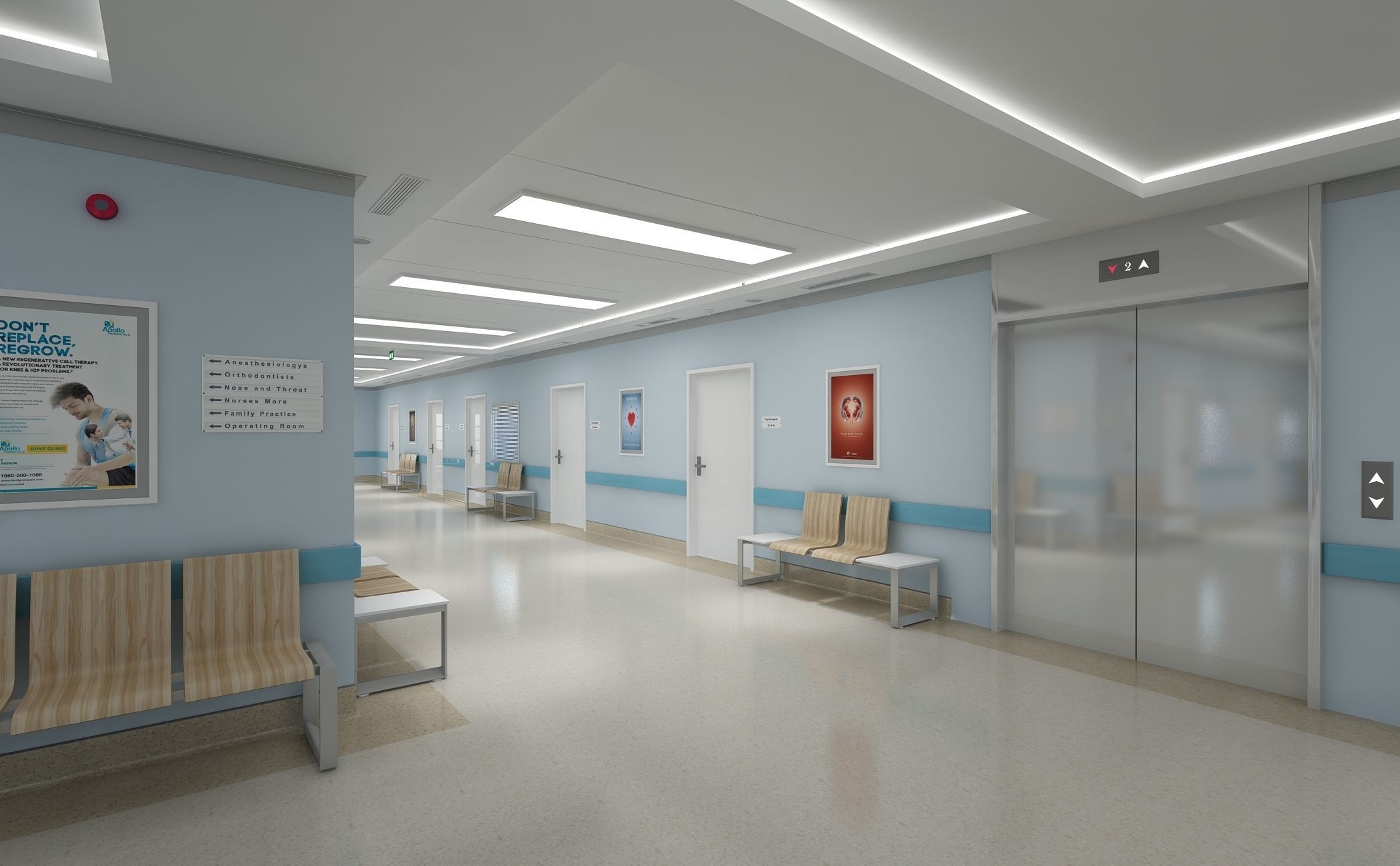 Hospital Corridor and Furniture 3D model_9