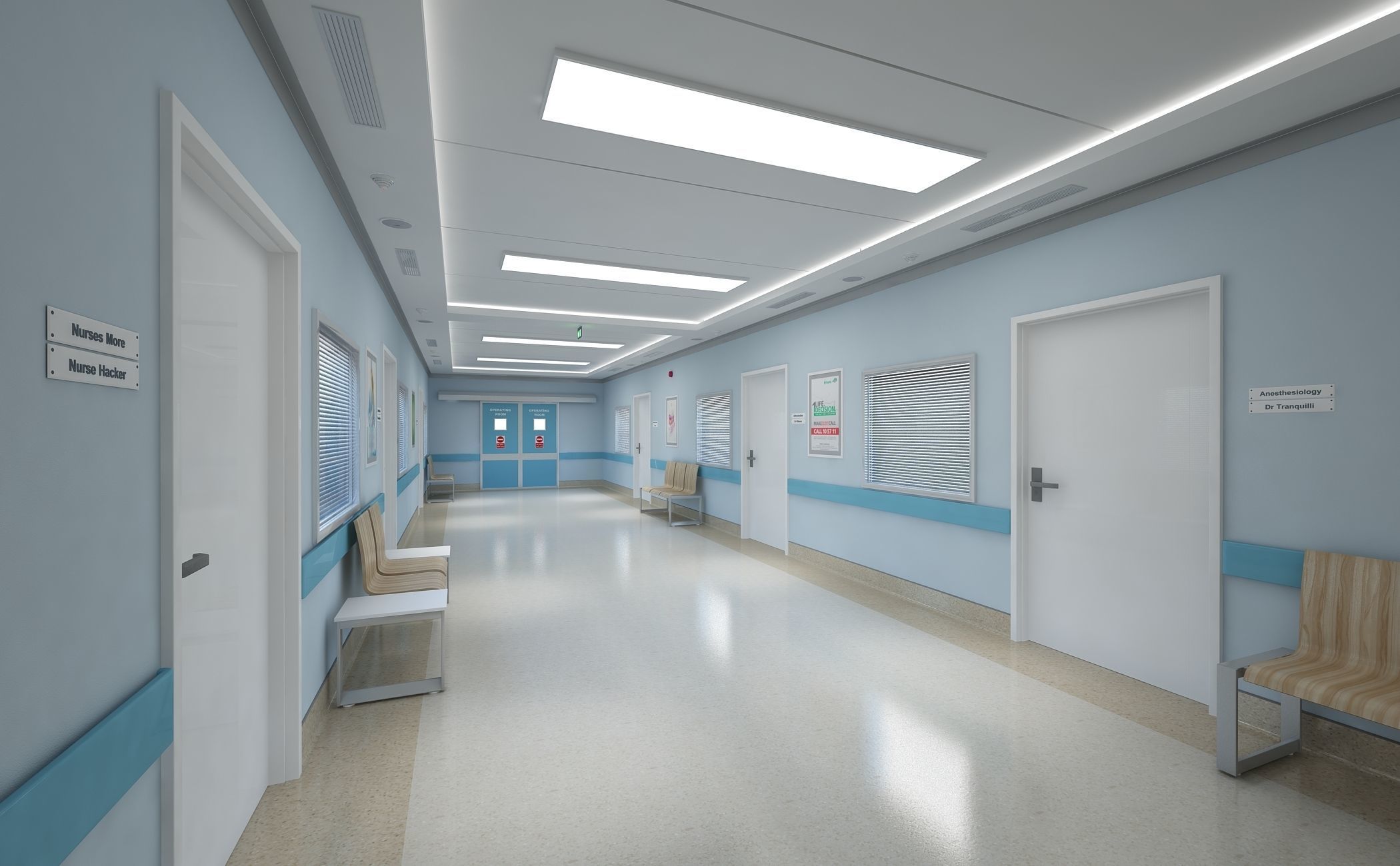Hospital Corridor and Furniture 3D model_5