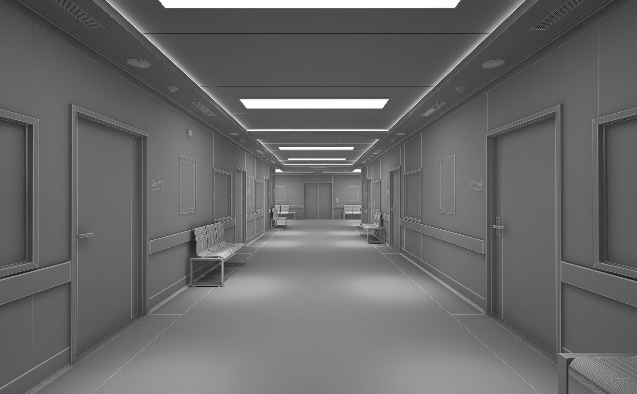 Hospital Corridor and Furniture 3D model_12
