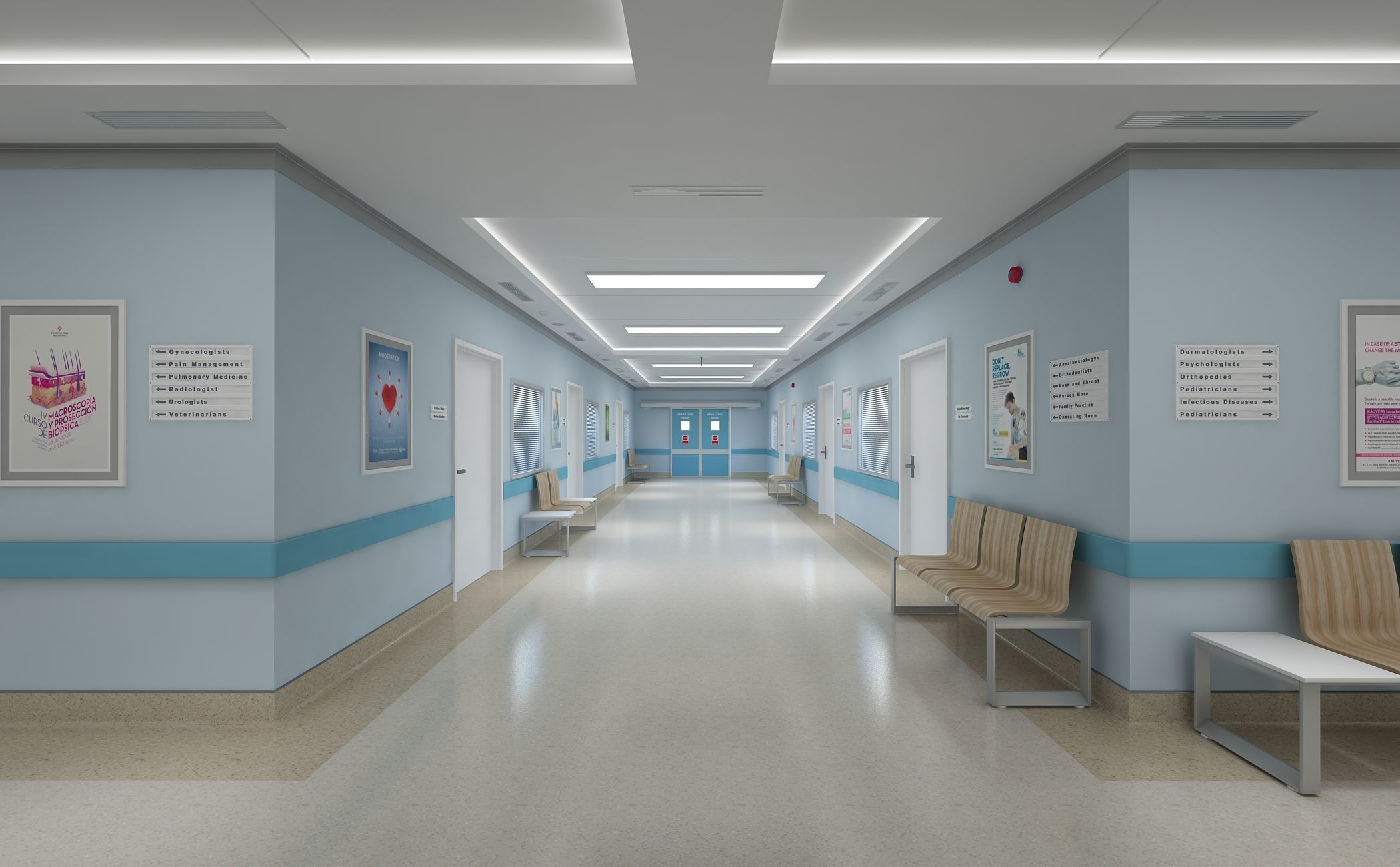 Hospital Corridor and Furniture 3D model_3