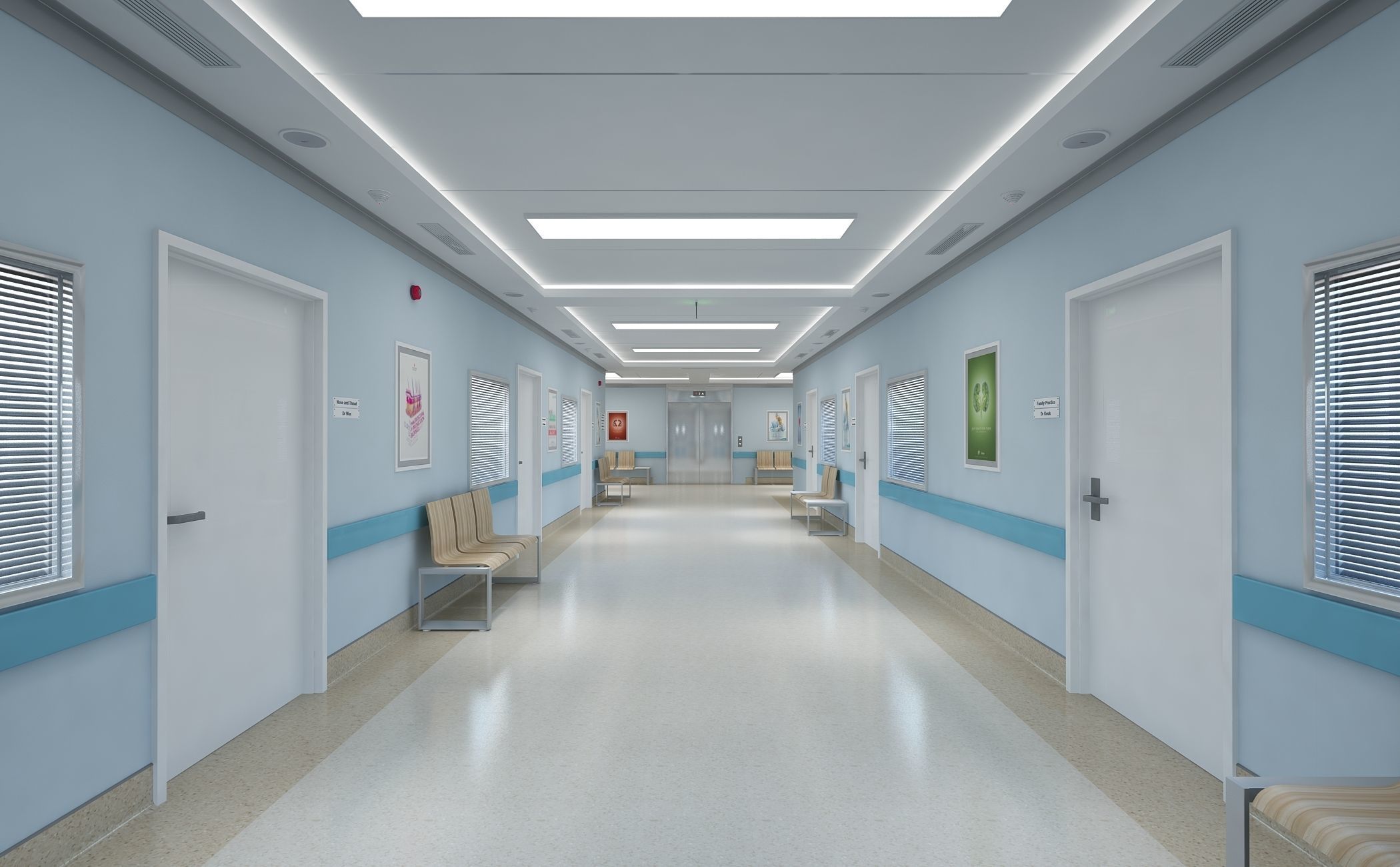 Hospital Corridor and Furniture 3D model_4