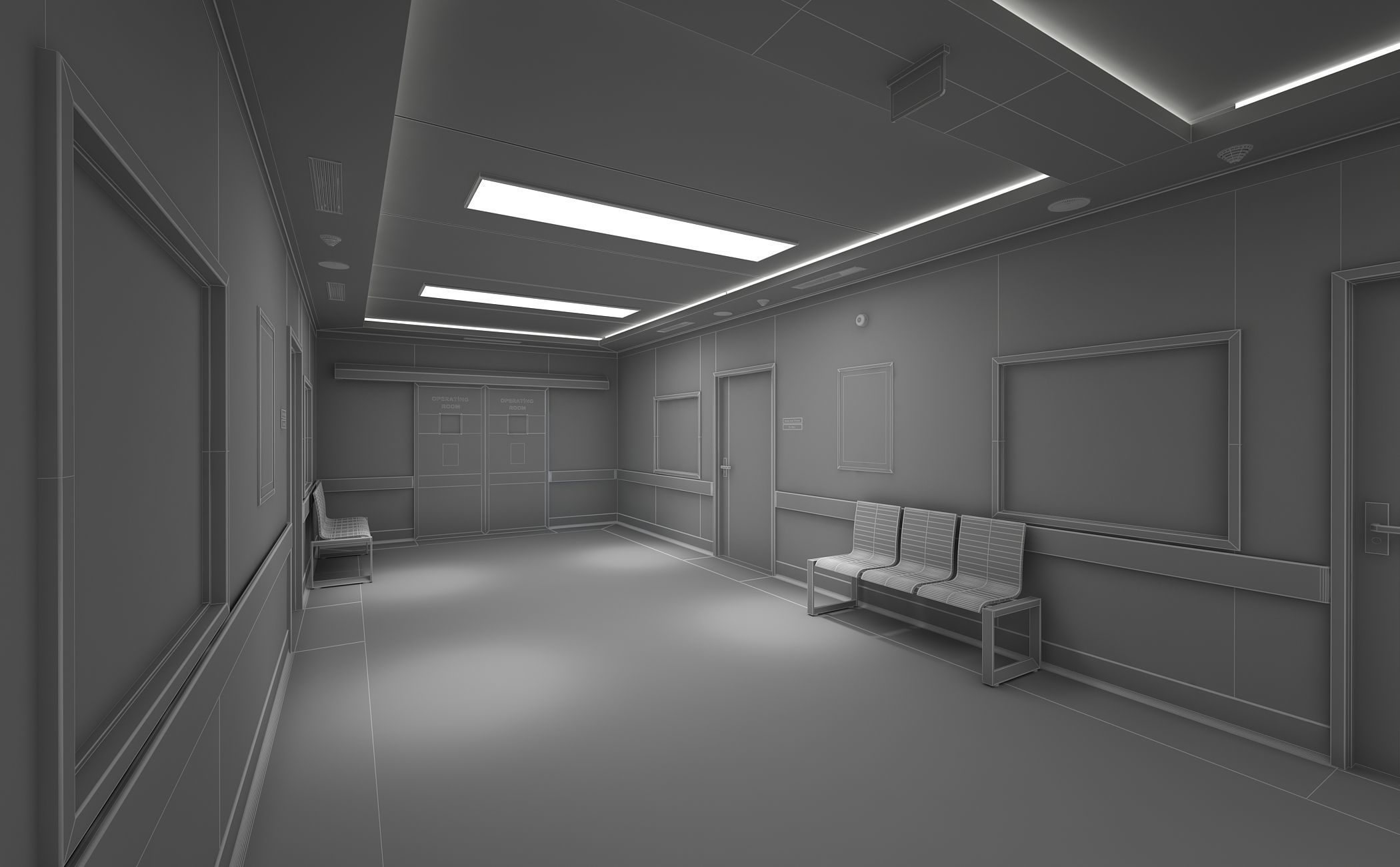 Hospital Corridor and Furniture 3D model_13