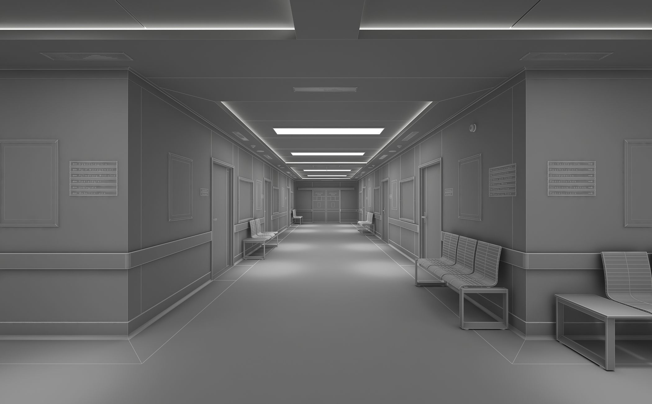 Hospital Corridor and Furniture 3D model_11
