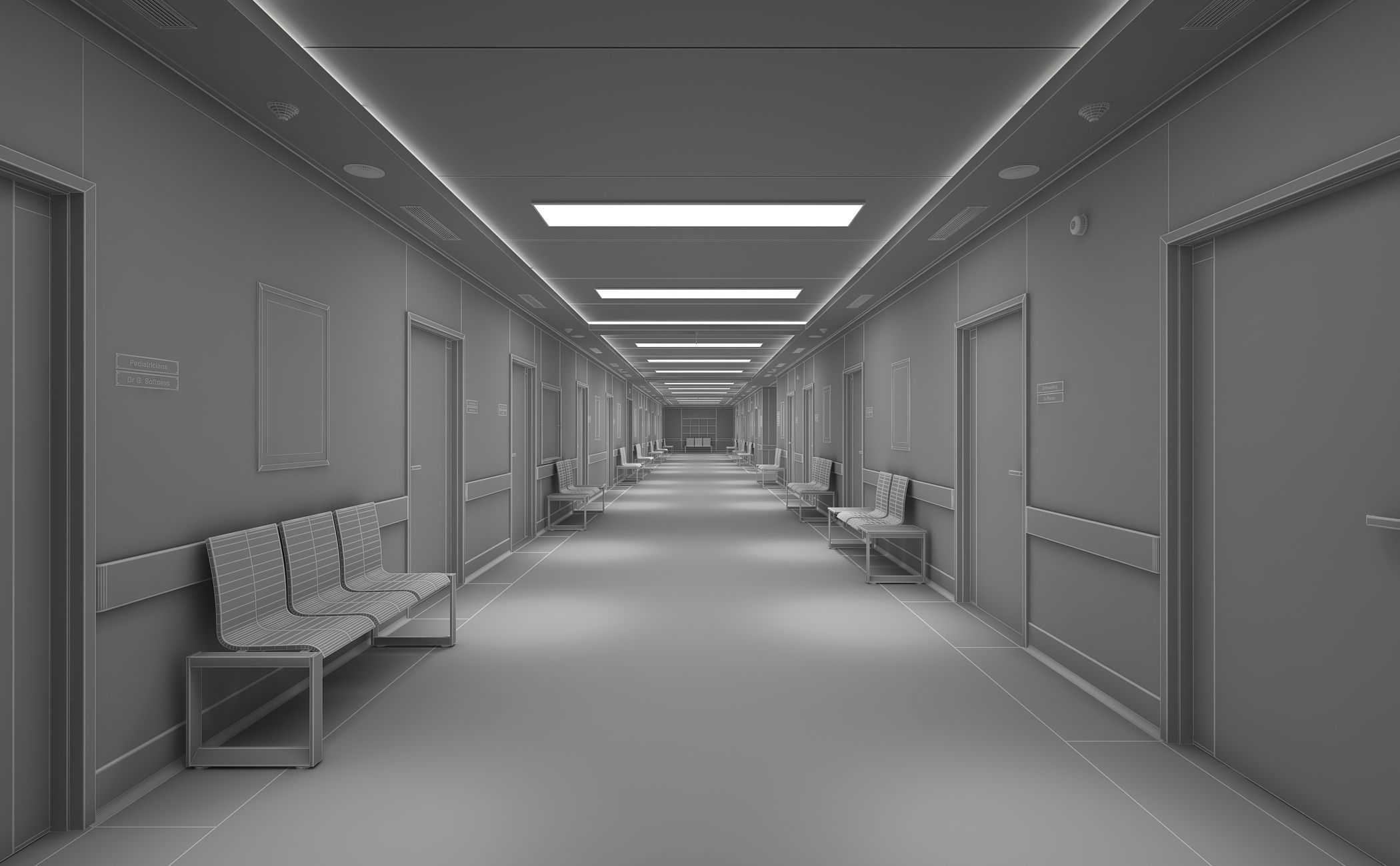 Hospital Corridor and Furniture 3D model_14