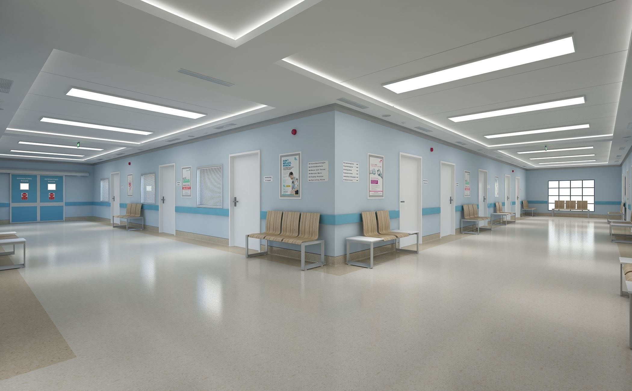 Hospital Corridor and Furniture 3D model_1