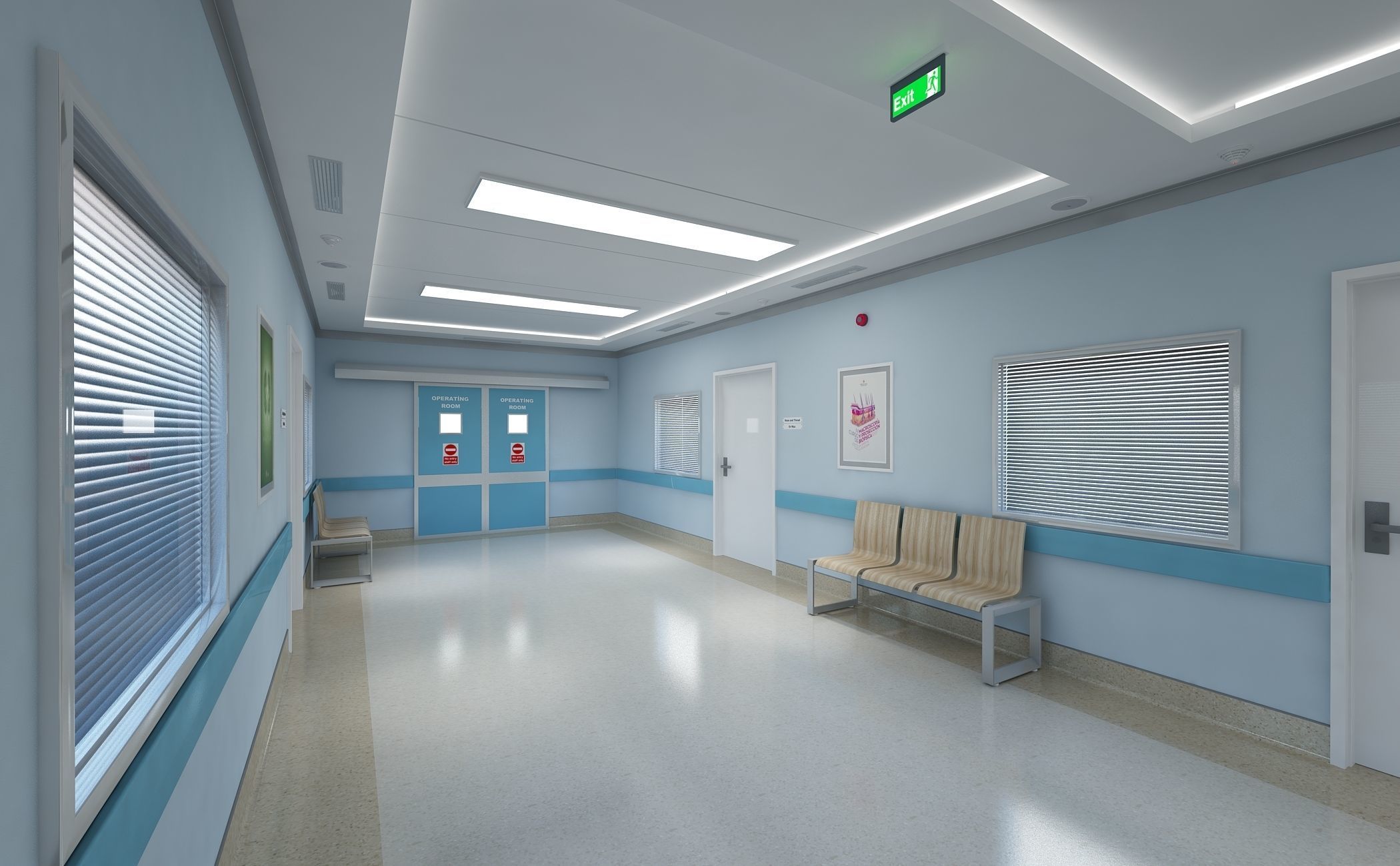 Hospital Corridor and Furniture 3D model_6