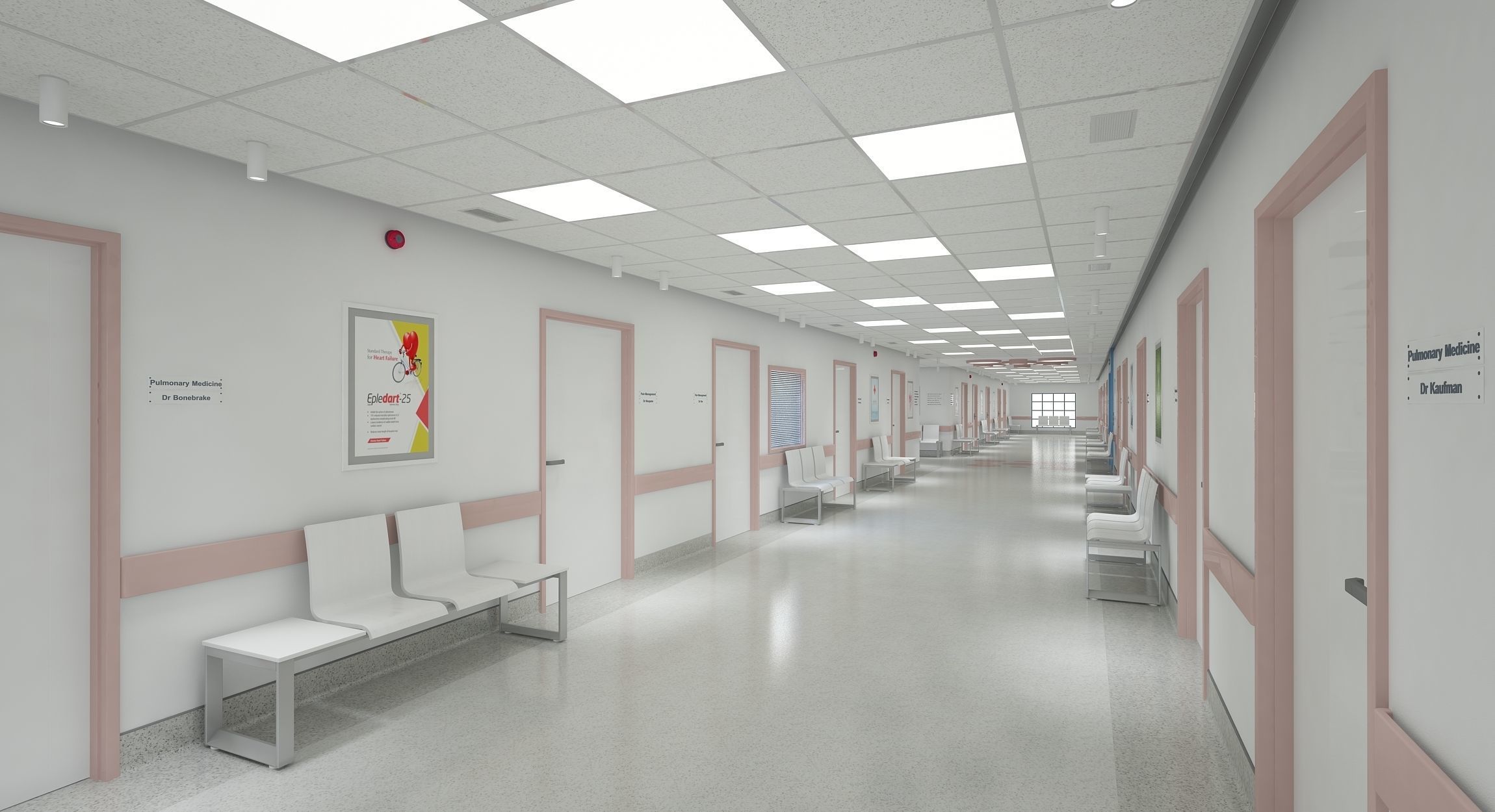 Hospital Corridor and Furniture 3D model_2