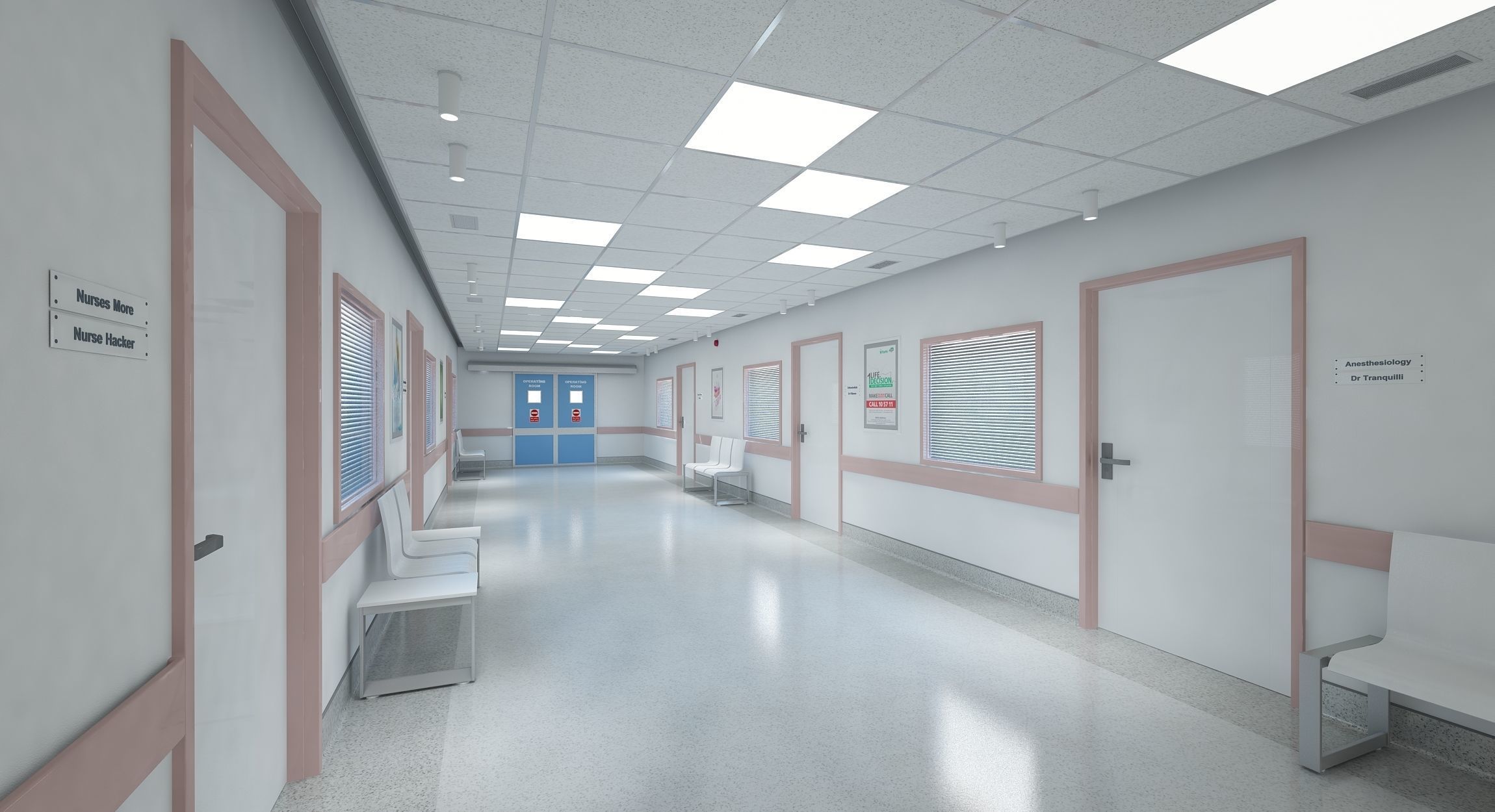 Hospital Corridor and Furniture 3D model_6