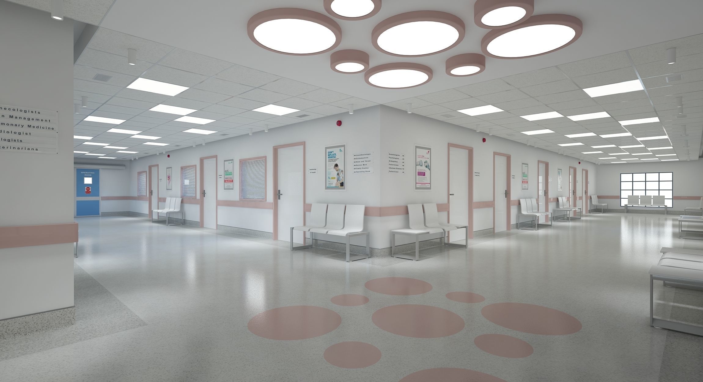Hospital Corridor and Furniture 3D model_1