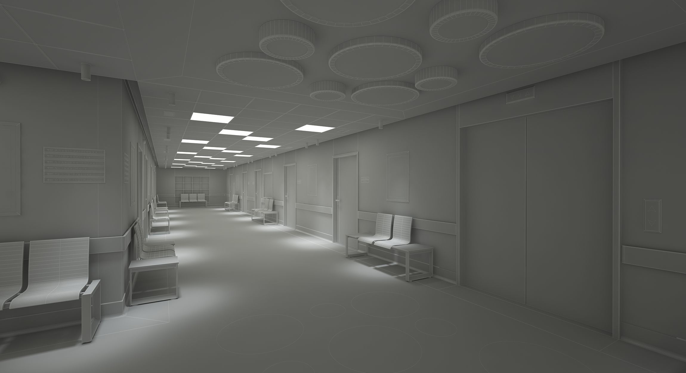 Hospital Corridor and Furniture 3D model_11