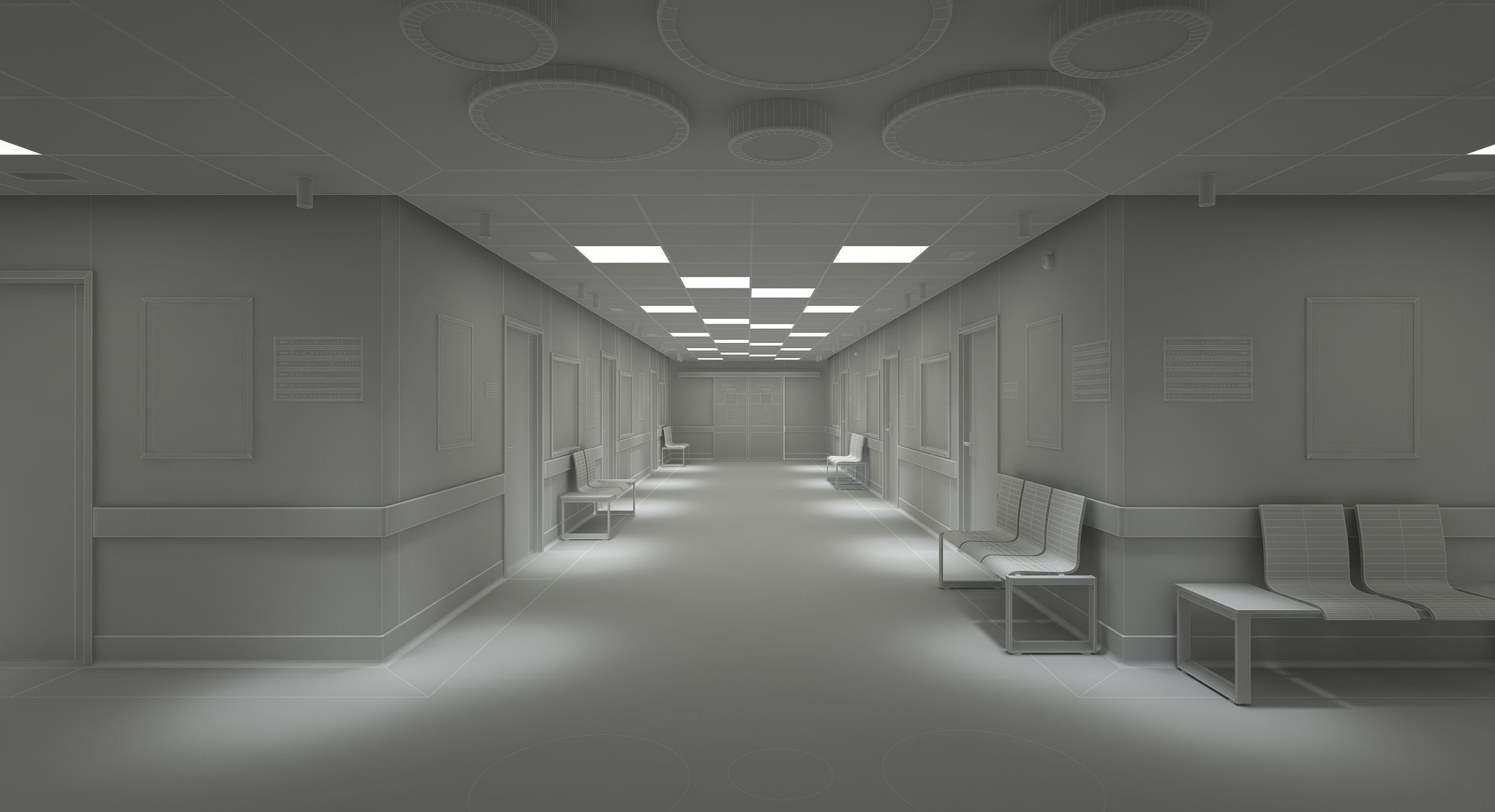 Hospital Corridor and Furniture 3D model_10