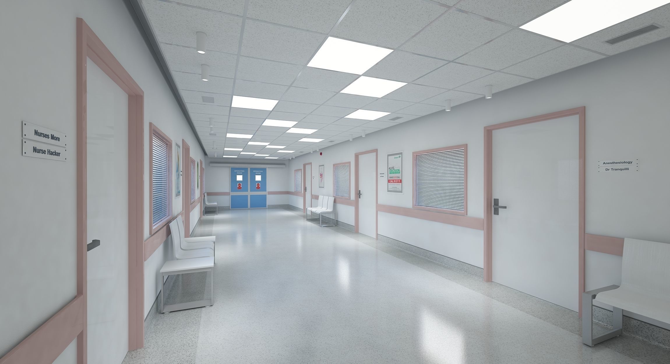 Hospital Corridor and Furniture 3D model_4