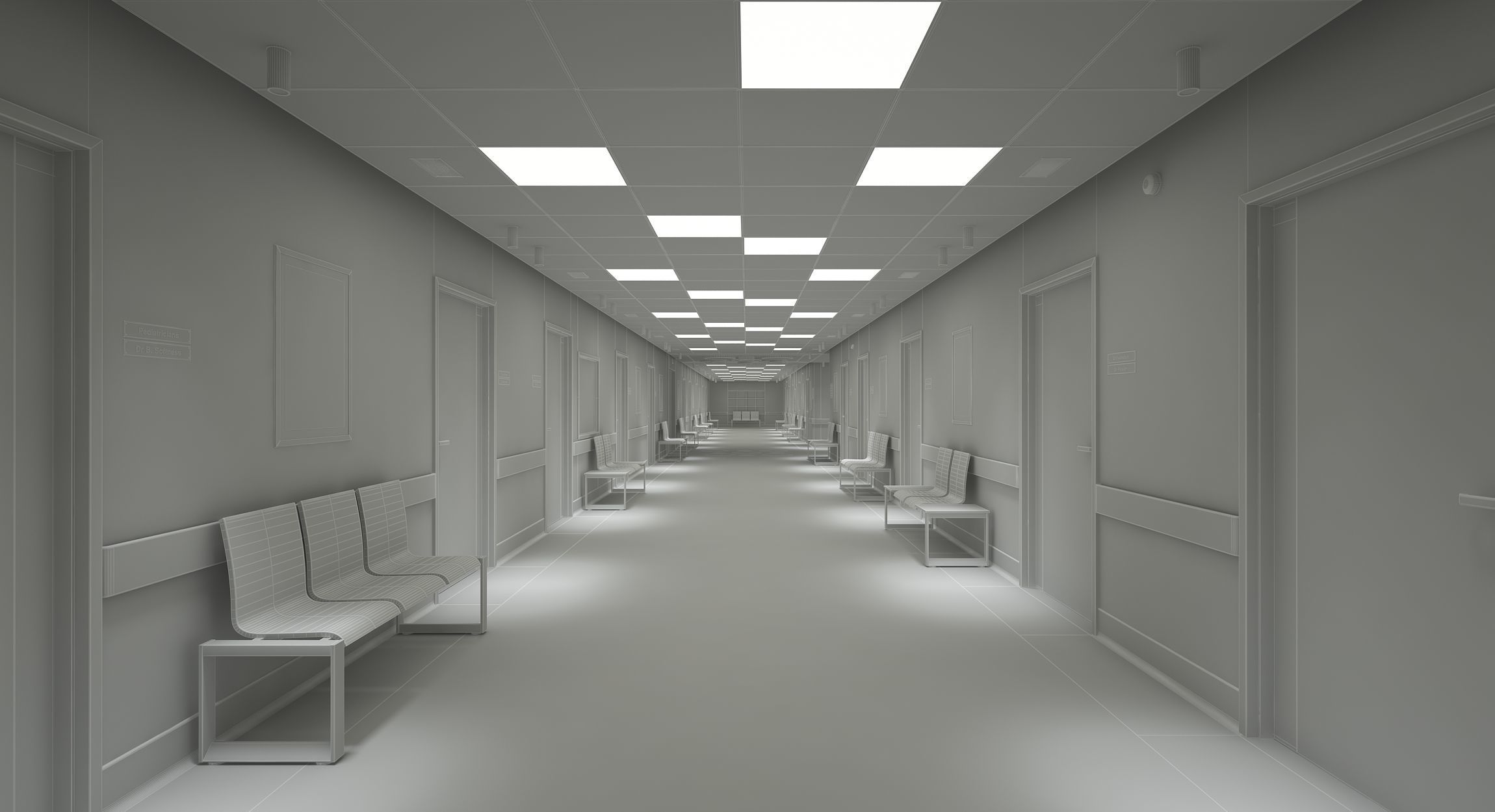 Hospital Corridor and Furniture 3D model_12
