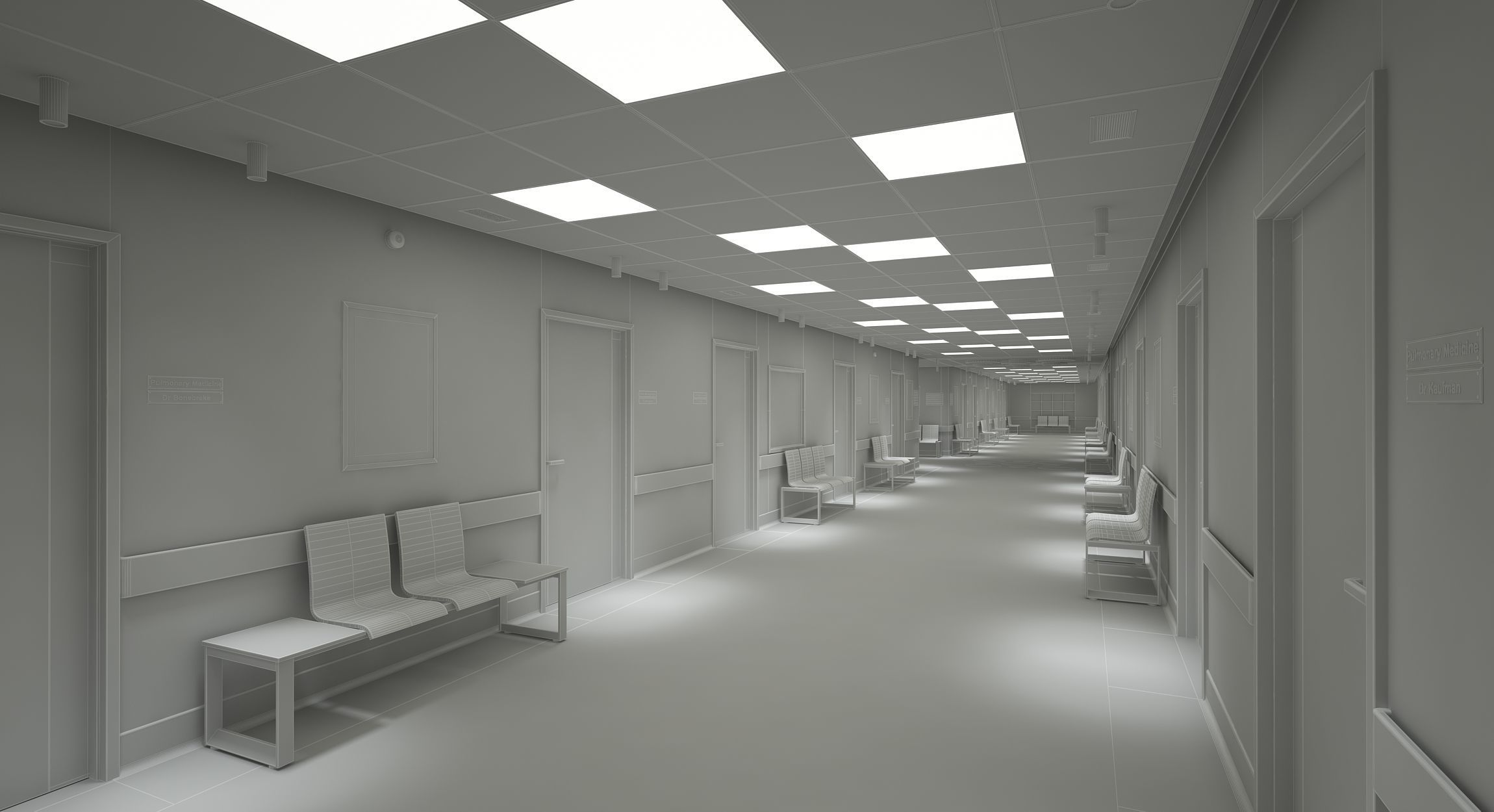 Hospital Corridor and Furniture 3D model_9
