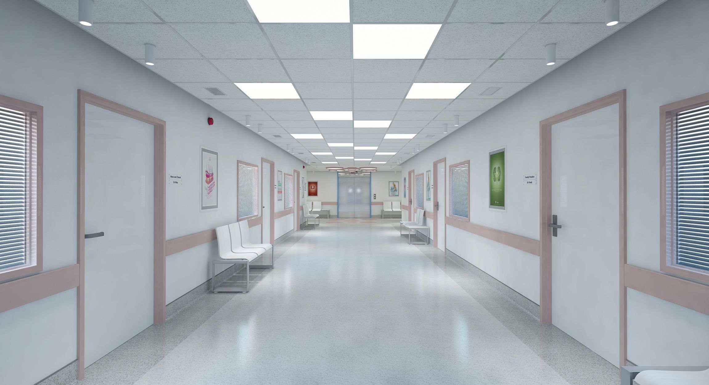 Hospital Corridor and Furniture 3D model_5
