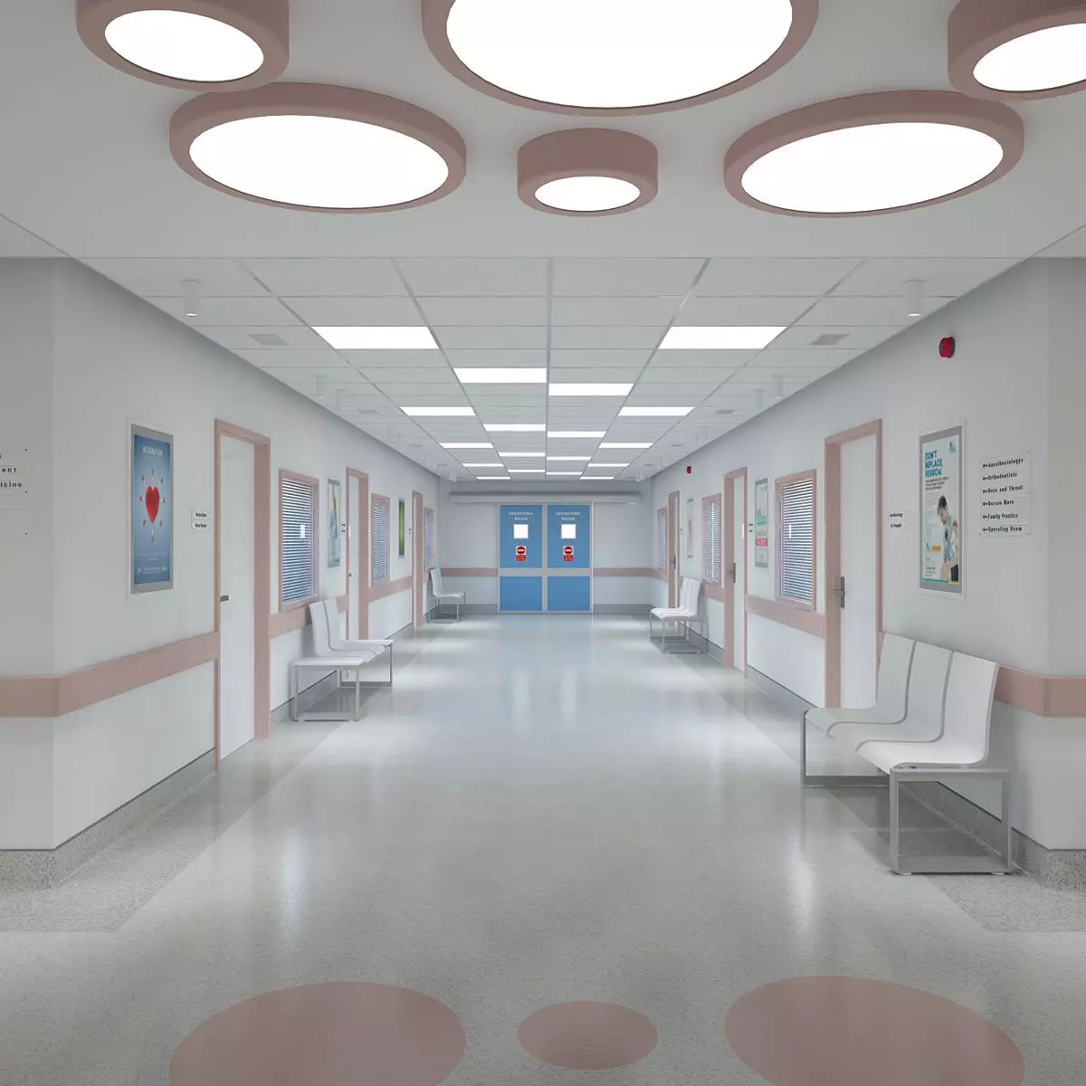 Hospital Corridor and Furniture 3D model_0