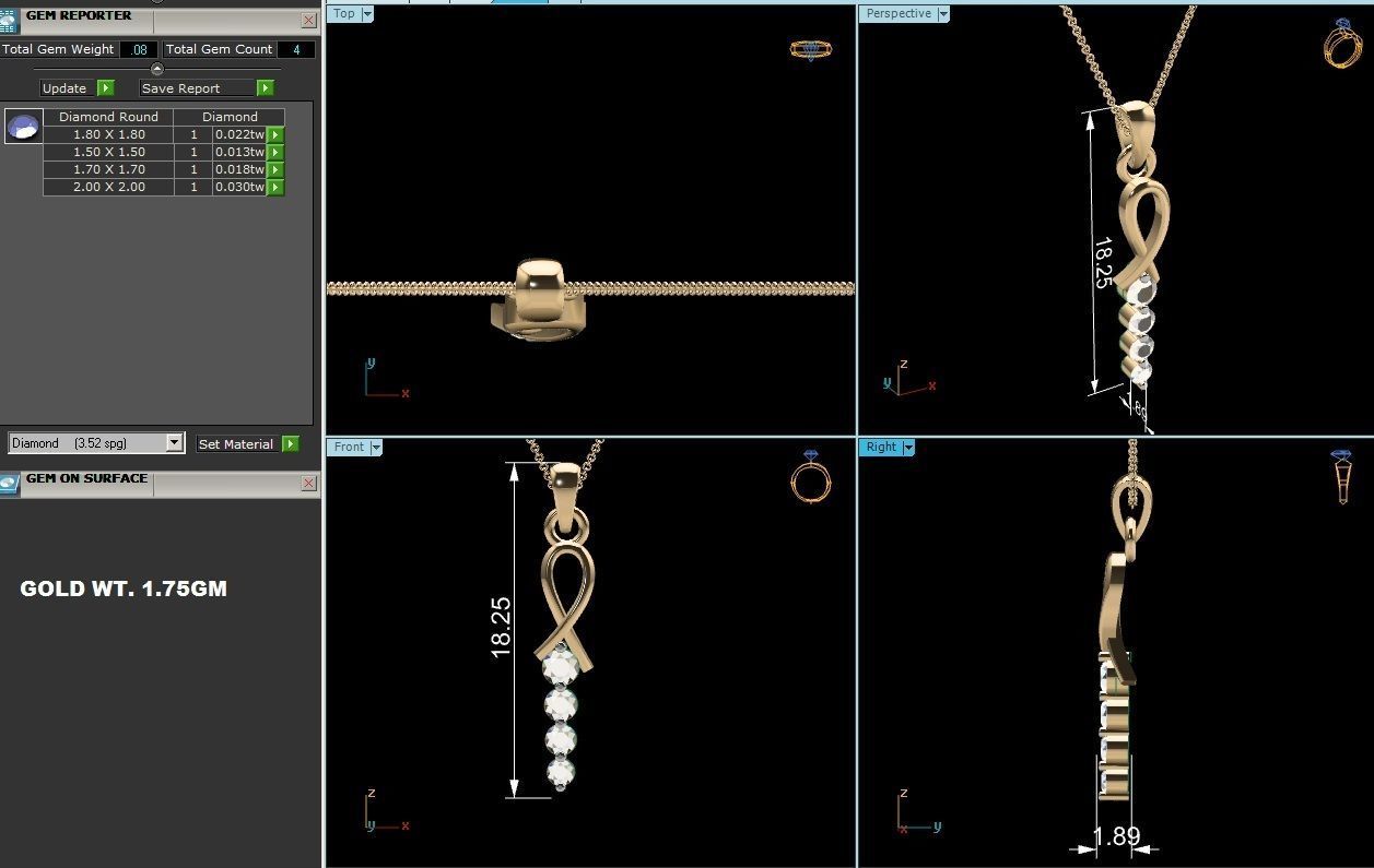 Light wt Diamond Charms Pendant 3dm render Detail 3D print model_4