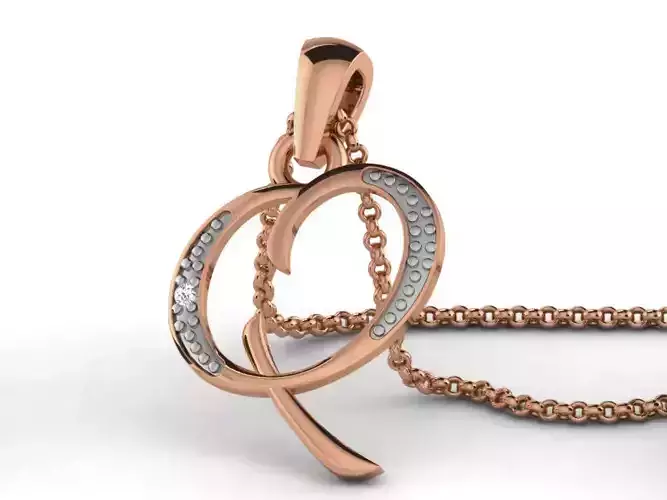 Alphabet-Q Charms Pendant 3dm render Detail 3D print model