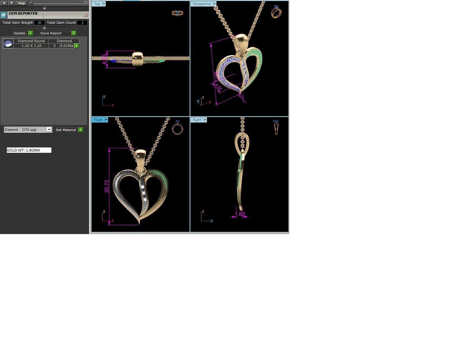 Heart Light wt Diamond Charms Pendant 3dm render Detail 3D print model_1