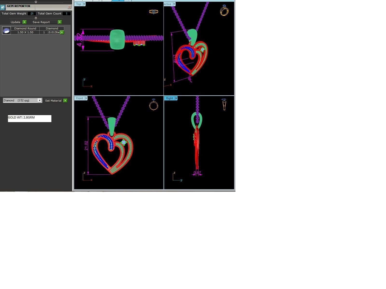 Heart Light wt Diamond Charms Pendant 3dm render Detail 3D print model_3