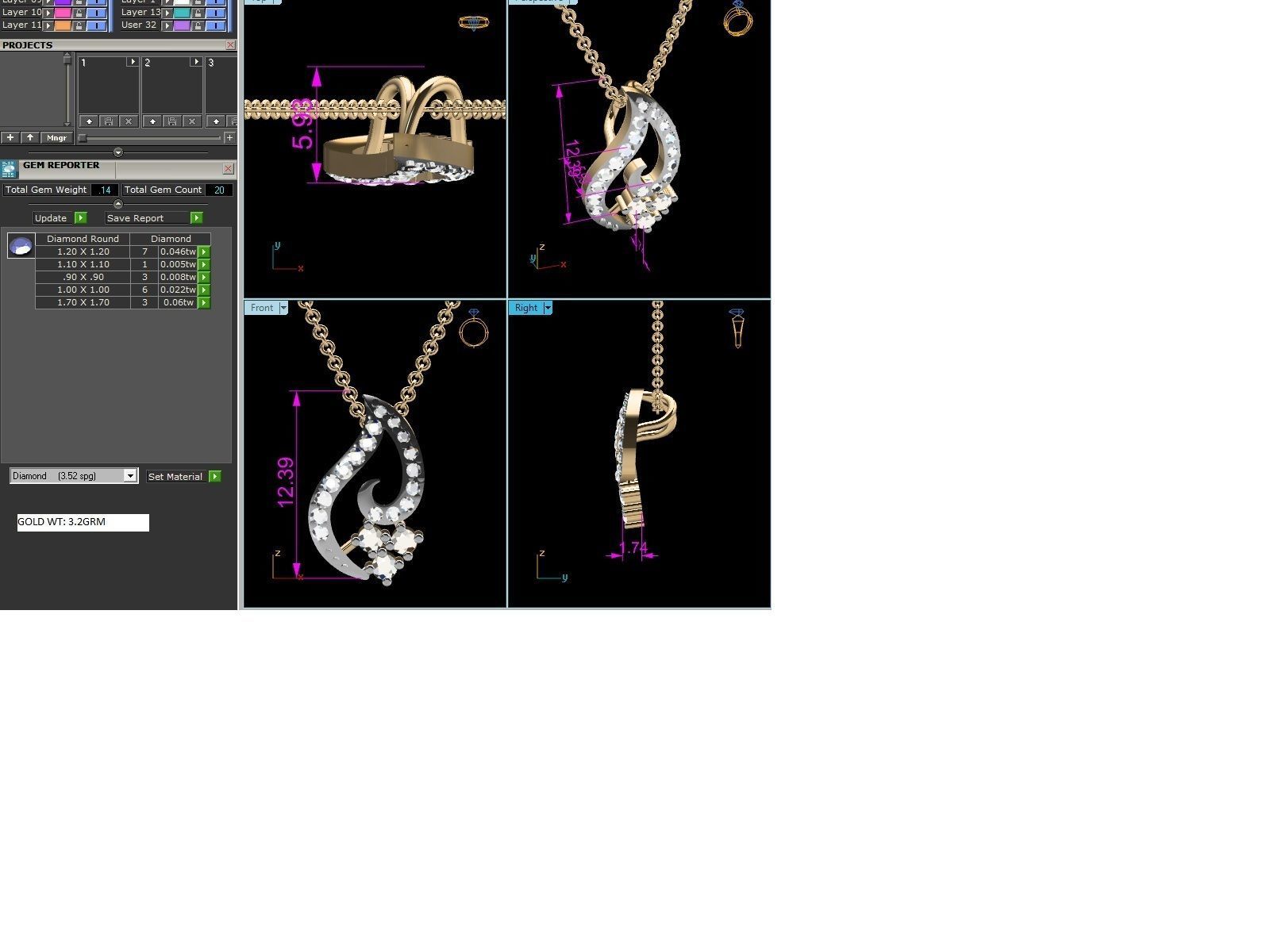 Light wt Diamond Charms Pendant 3dm render Detail 3D print model_1