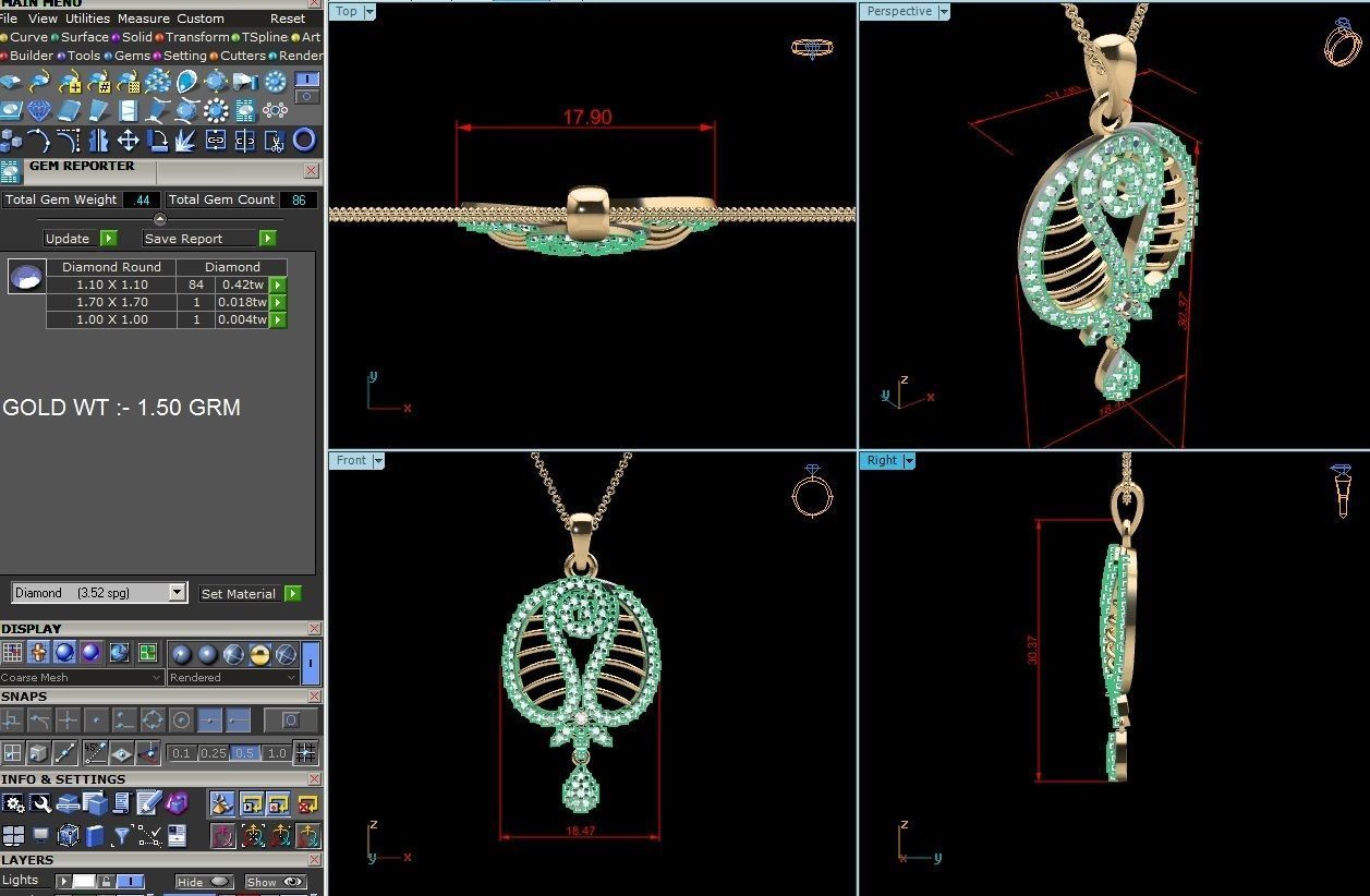 Light wt Diamond Charms Pendant 3dm render Detail 3D print model_4