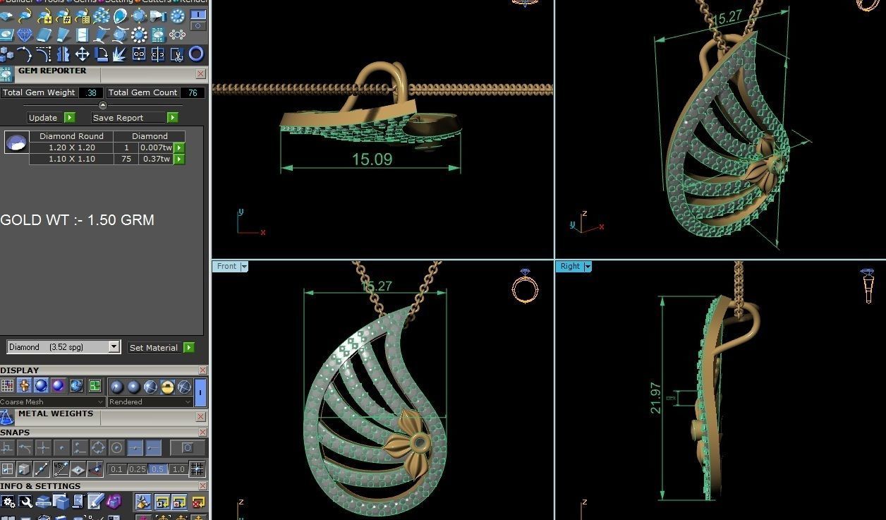 Light wt Diamond Charms Pendant 3dm render Detail 3D print model_4