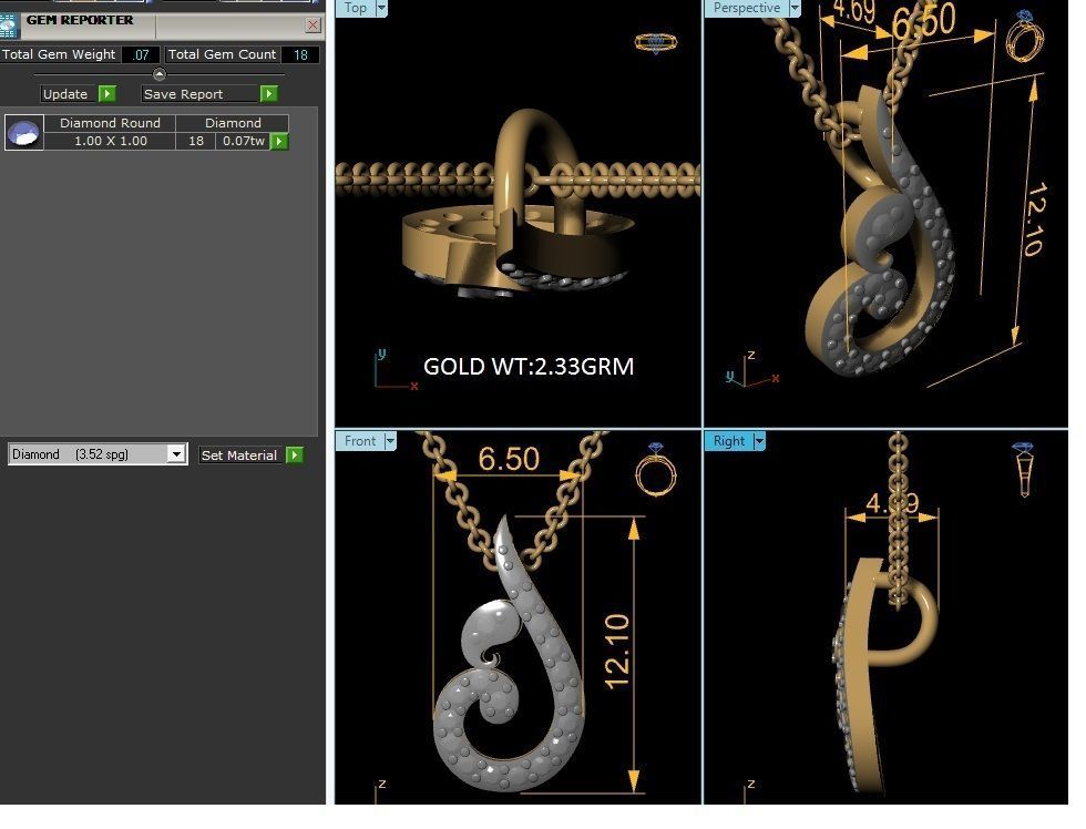 Light wt Diamond Charms Pendant 3dm render Detail 3D print model_1