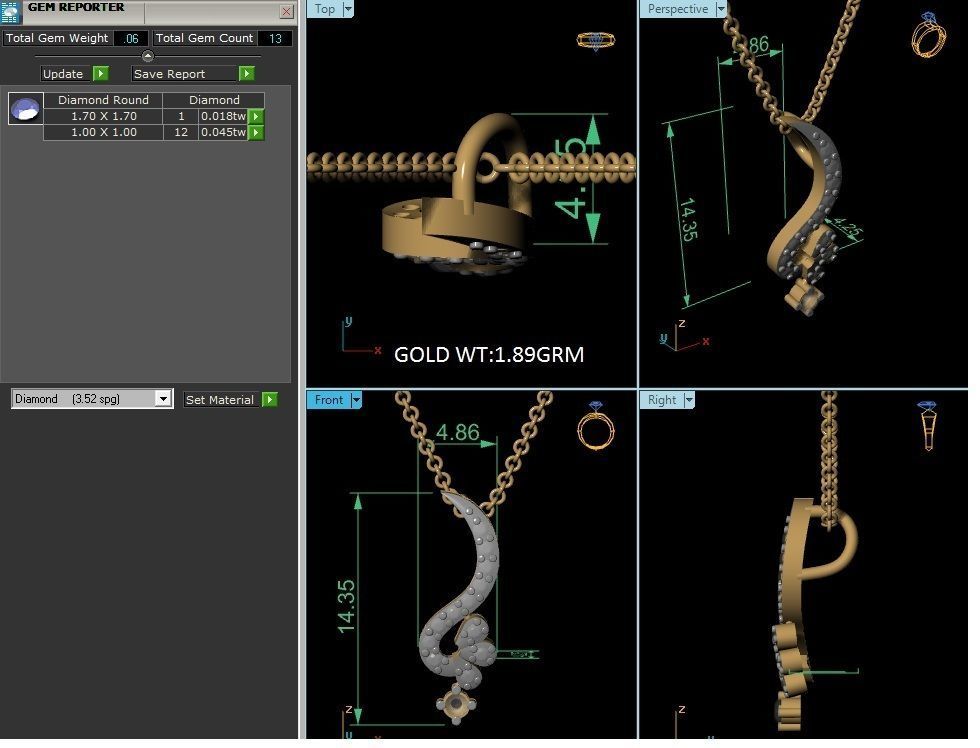 Light wt Diamond Charms Pendant 3dm render Detail 3D print model_1